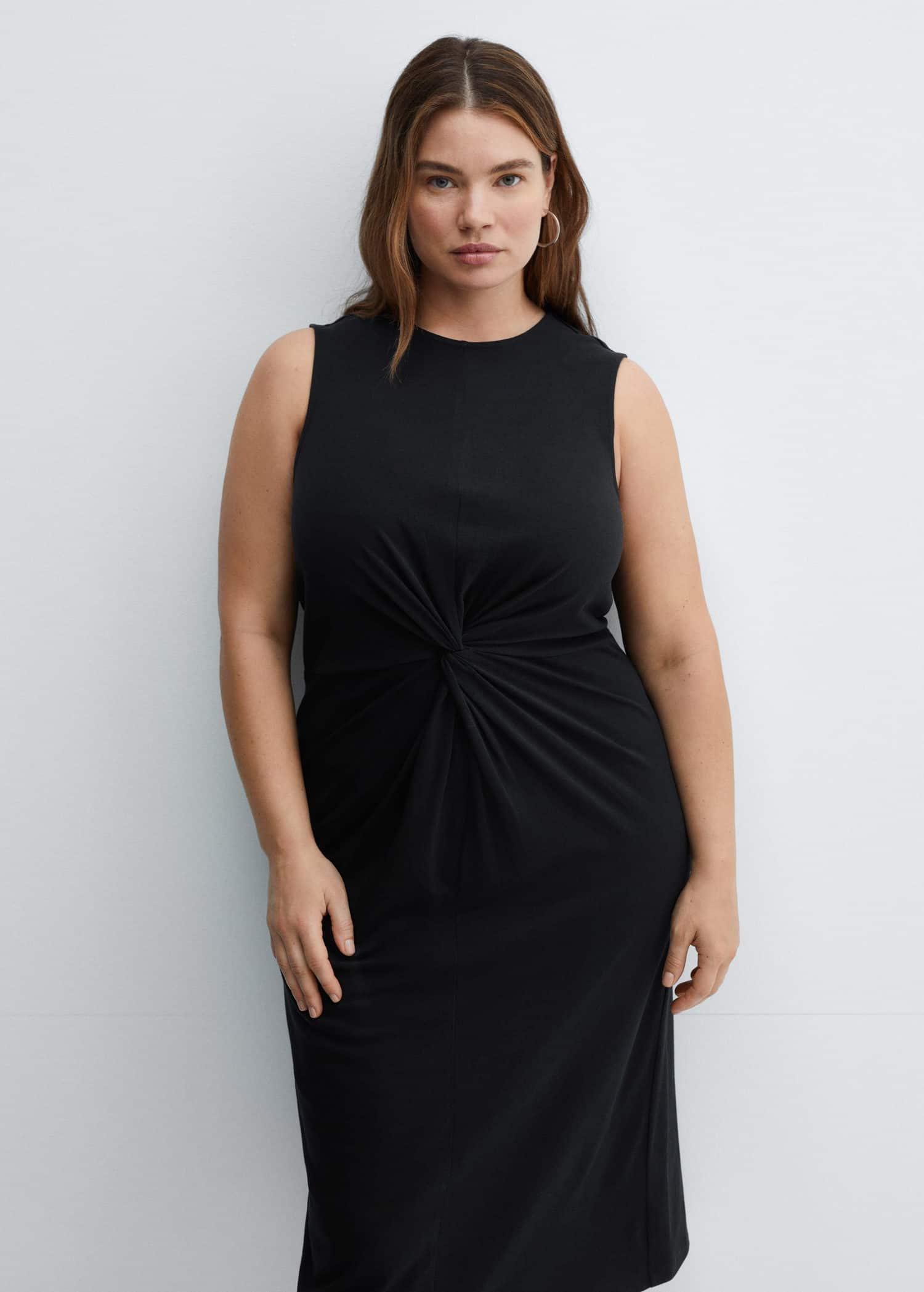 Black Midi-Dress With Draped Detail, , large image number 5