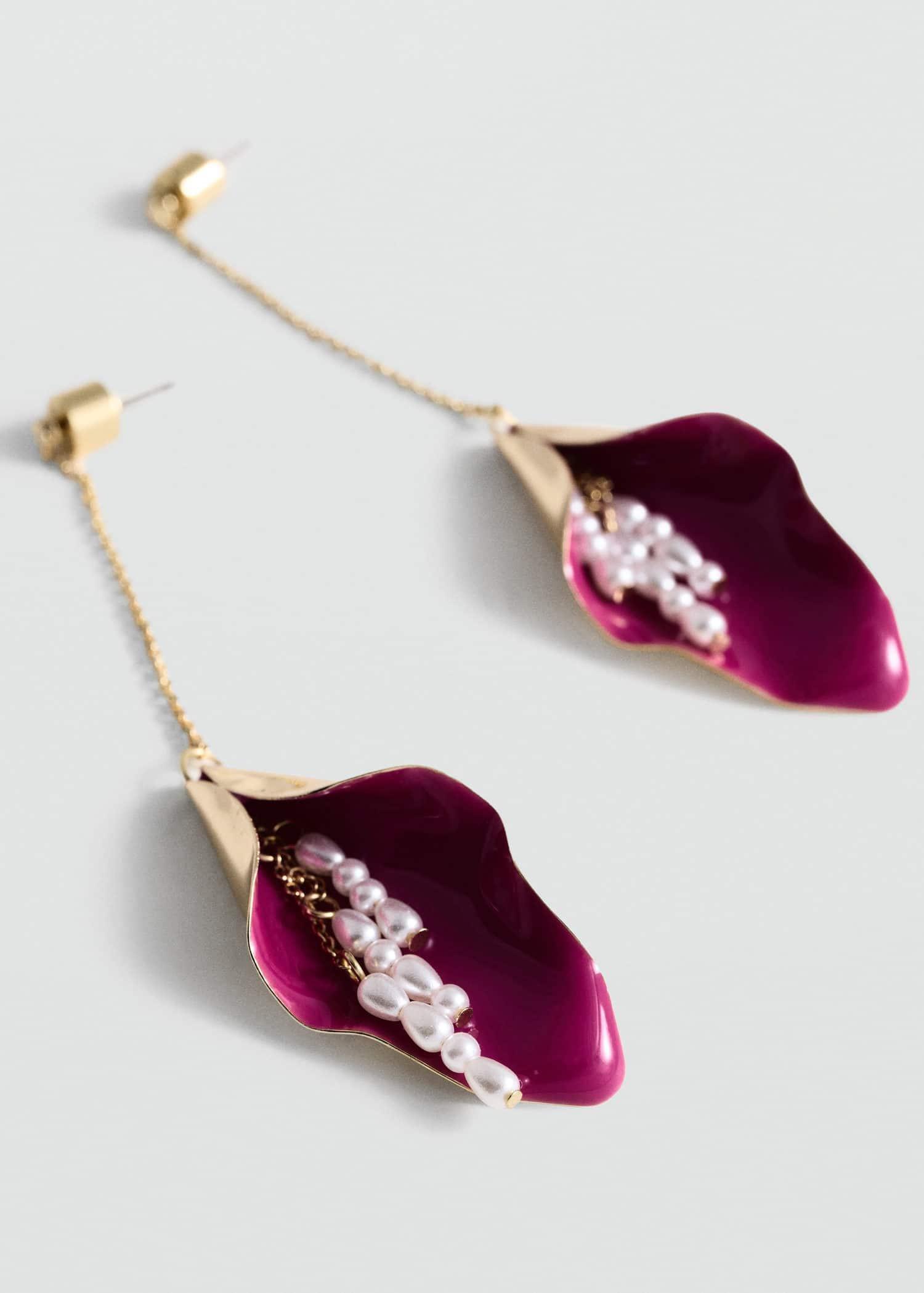 Pink Long Earrings Leaves, Bright Pink, large image number 0