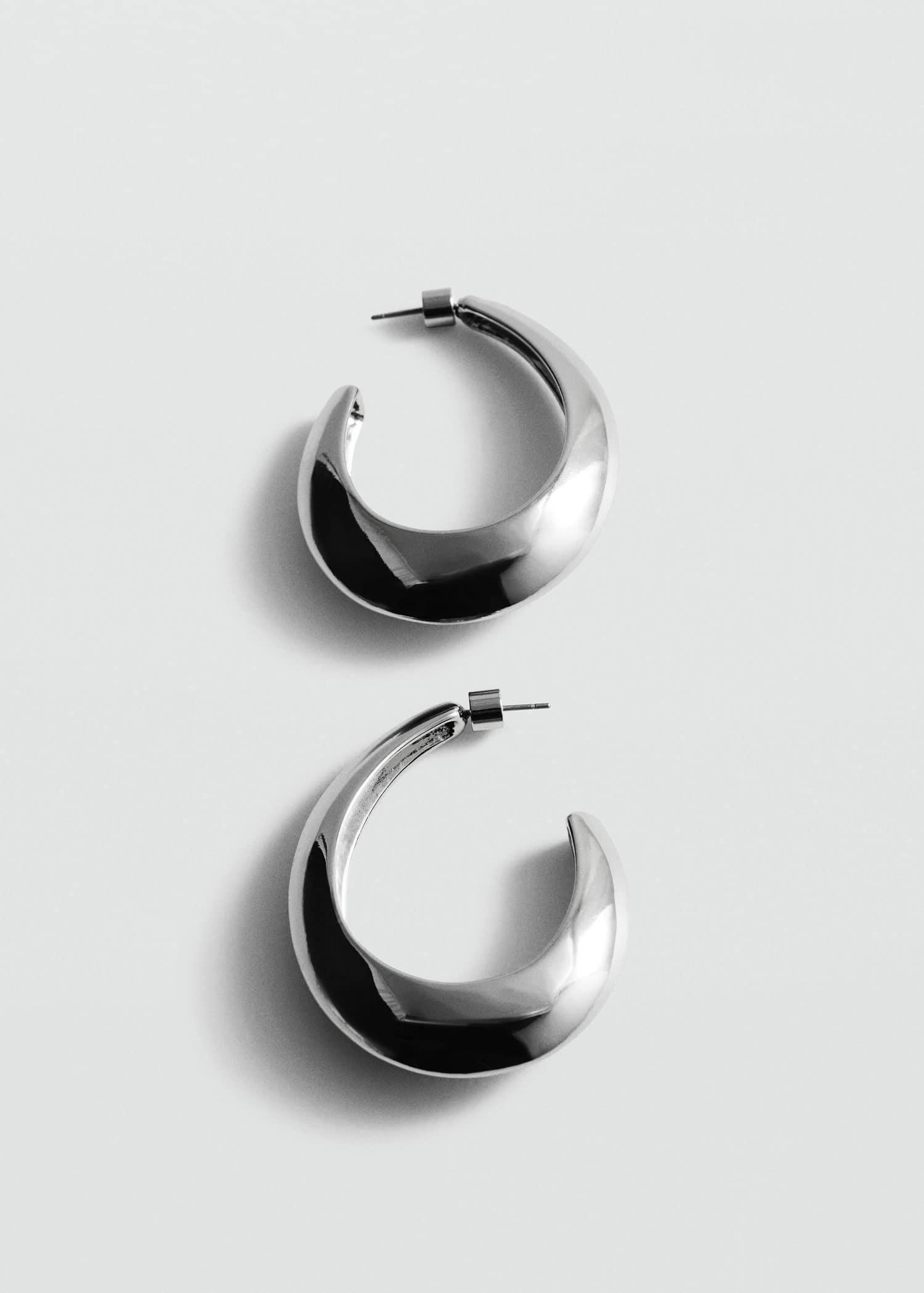 Silver Oval Hoop Earrings, Silver, large