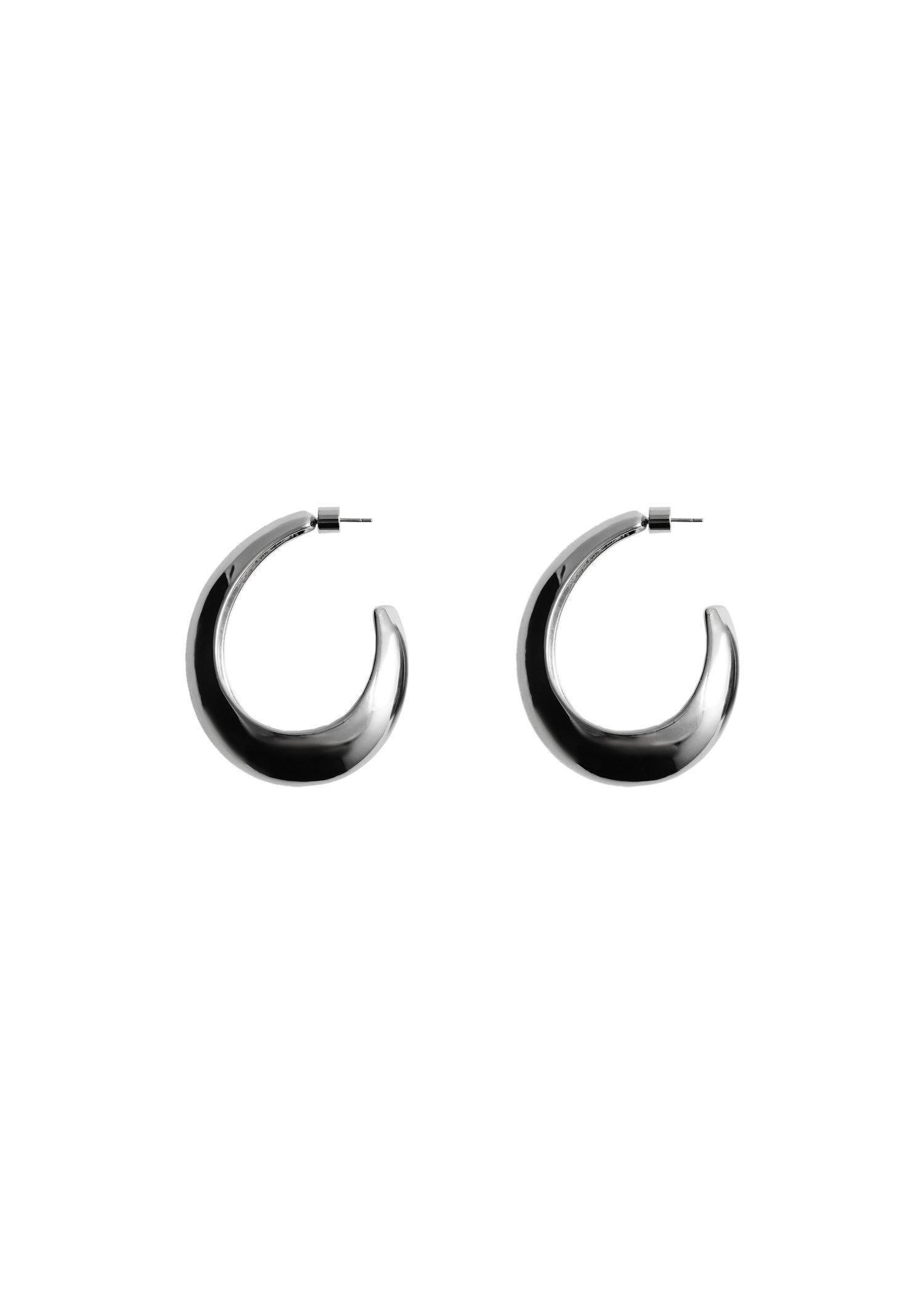 Silver Oval Hoop Earrings, Silver, large image number 2