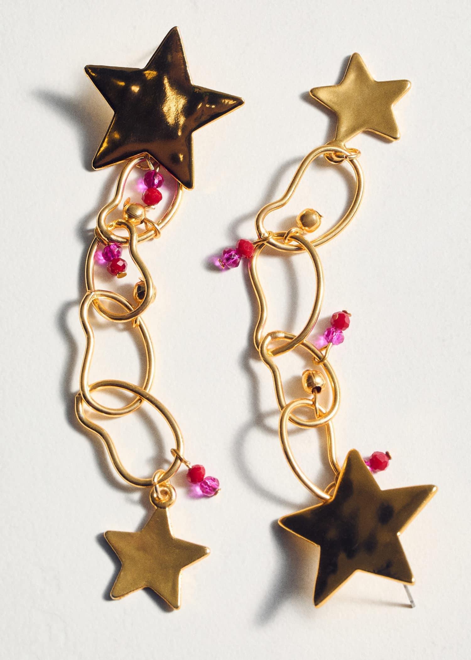 Gold Long Earrings With Stars, Gold, large image number 1