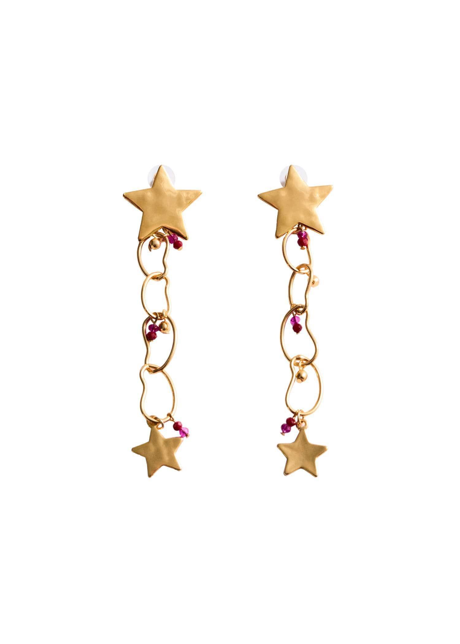 Gold Long Earrings With Stars, Gold, large image number 2