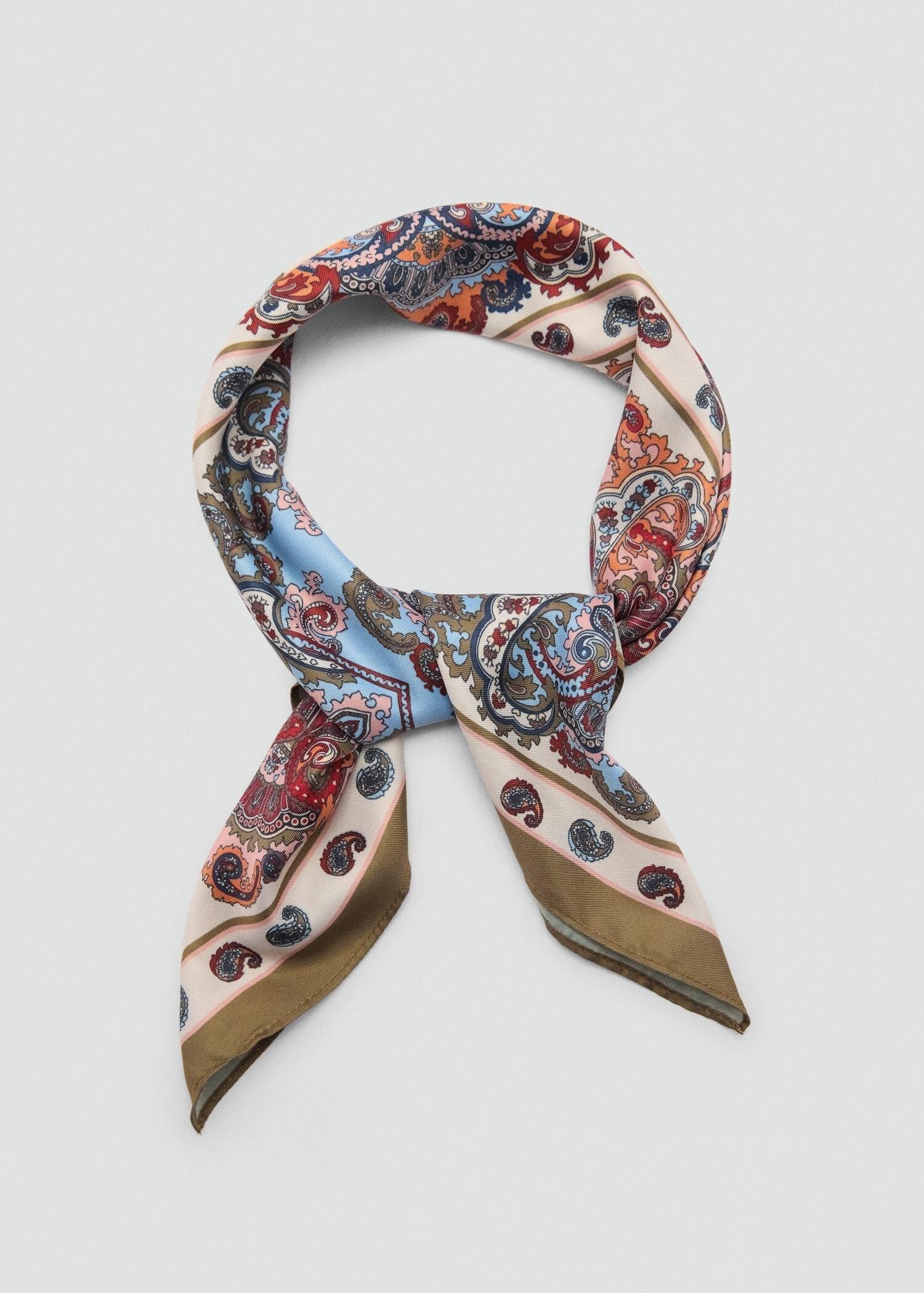 Khaki Paisley Print Scarf, Beige - Khaki, large image number 1