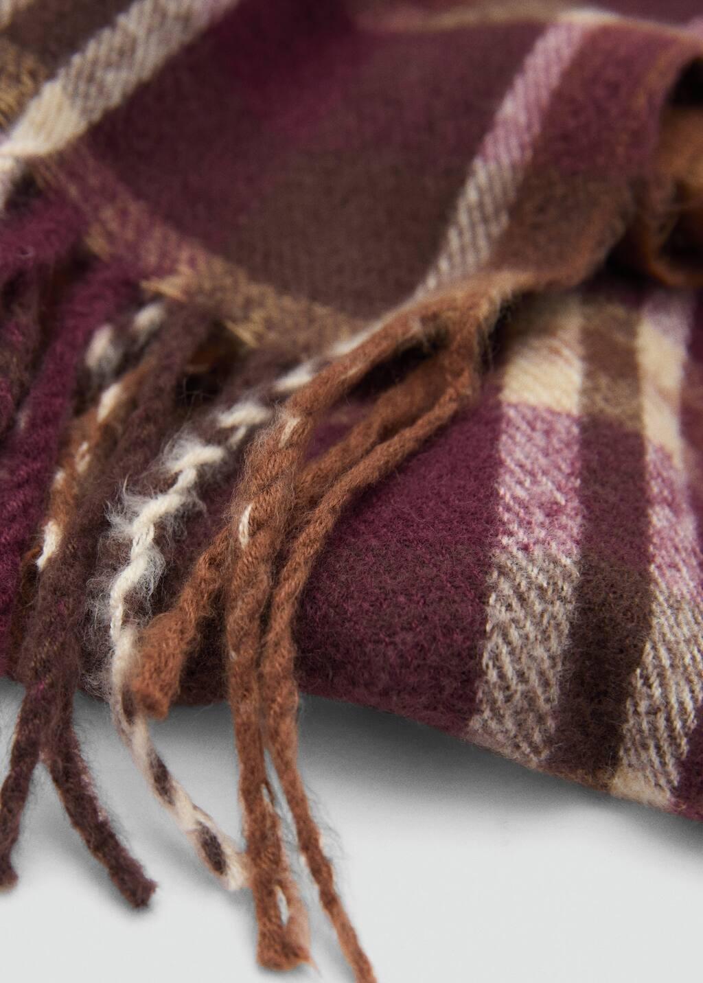 Red Fringed Check Scarf, Dark Red, large image number 0