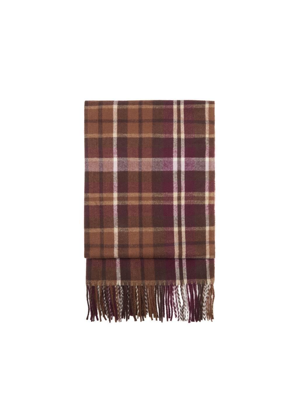Red Fringed Check Scarf, Dark Red, large image number 1