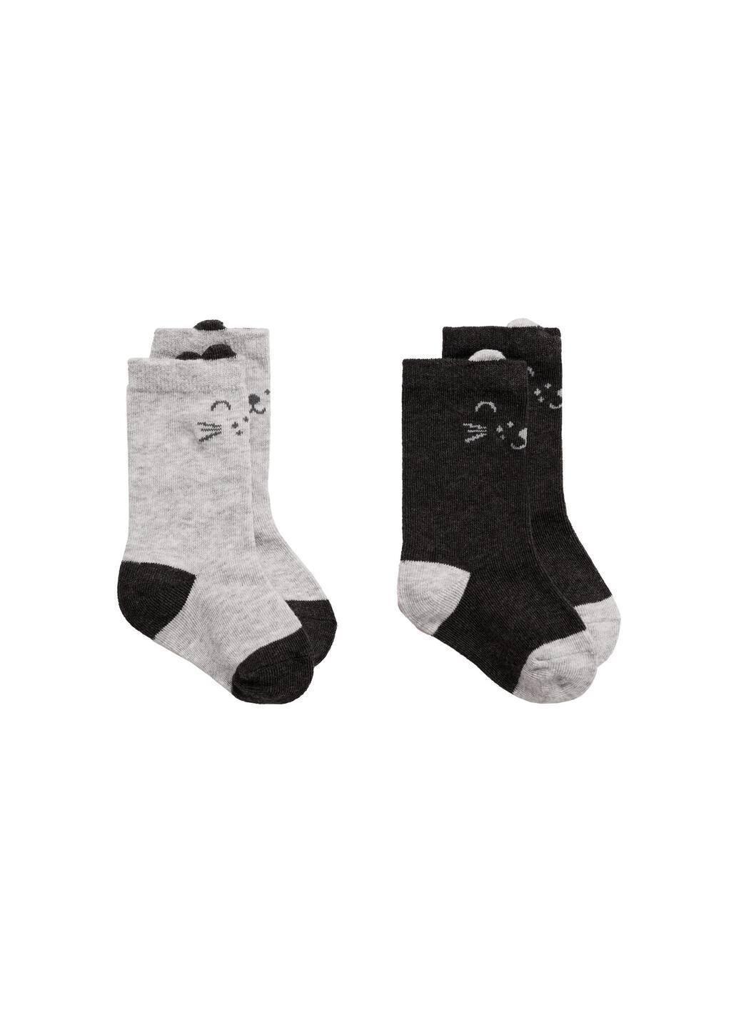 Grey Set Of 2 Cat Socks, Baby Girl, , large image number 0