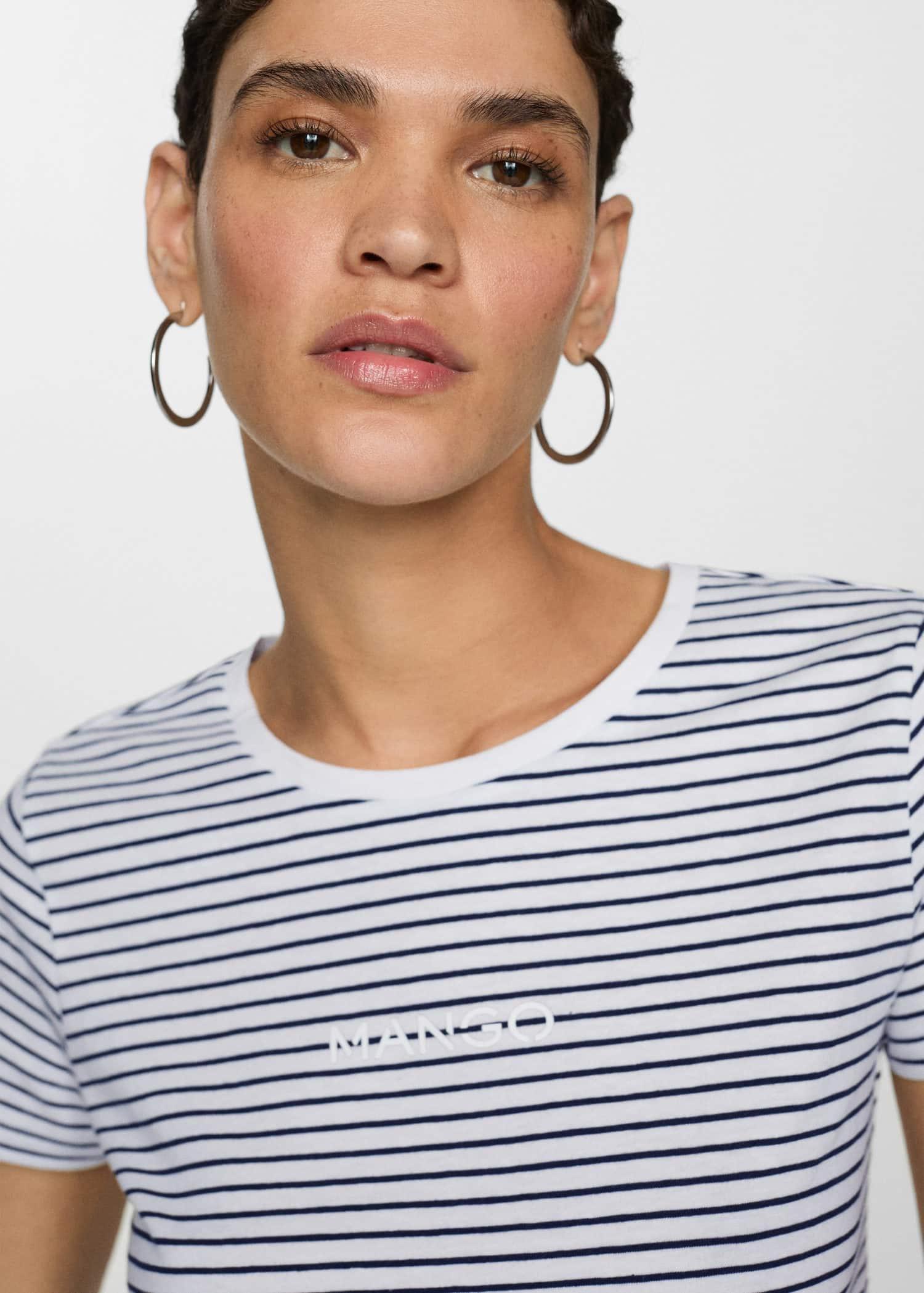 Mango Navy Striped Logo T-shirt 