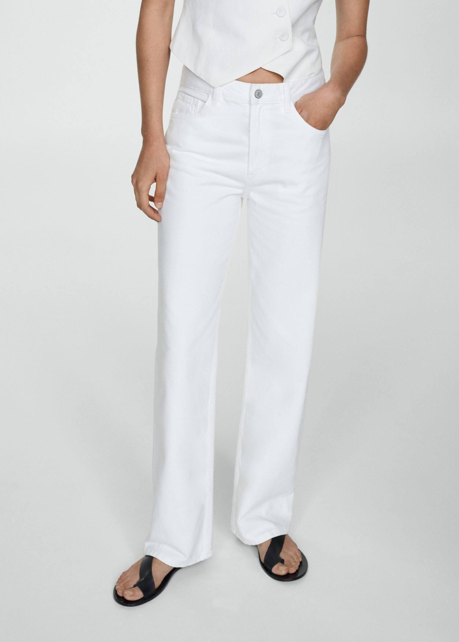 White Mid-Rise Straight Jeans, White, large