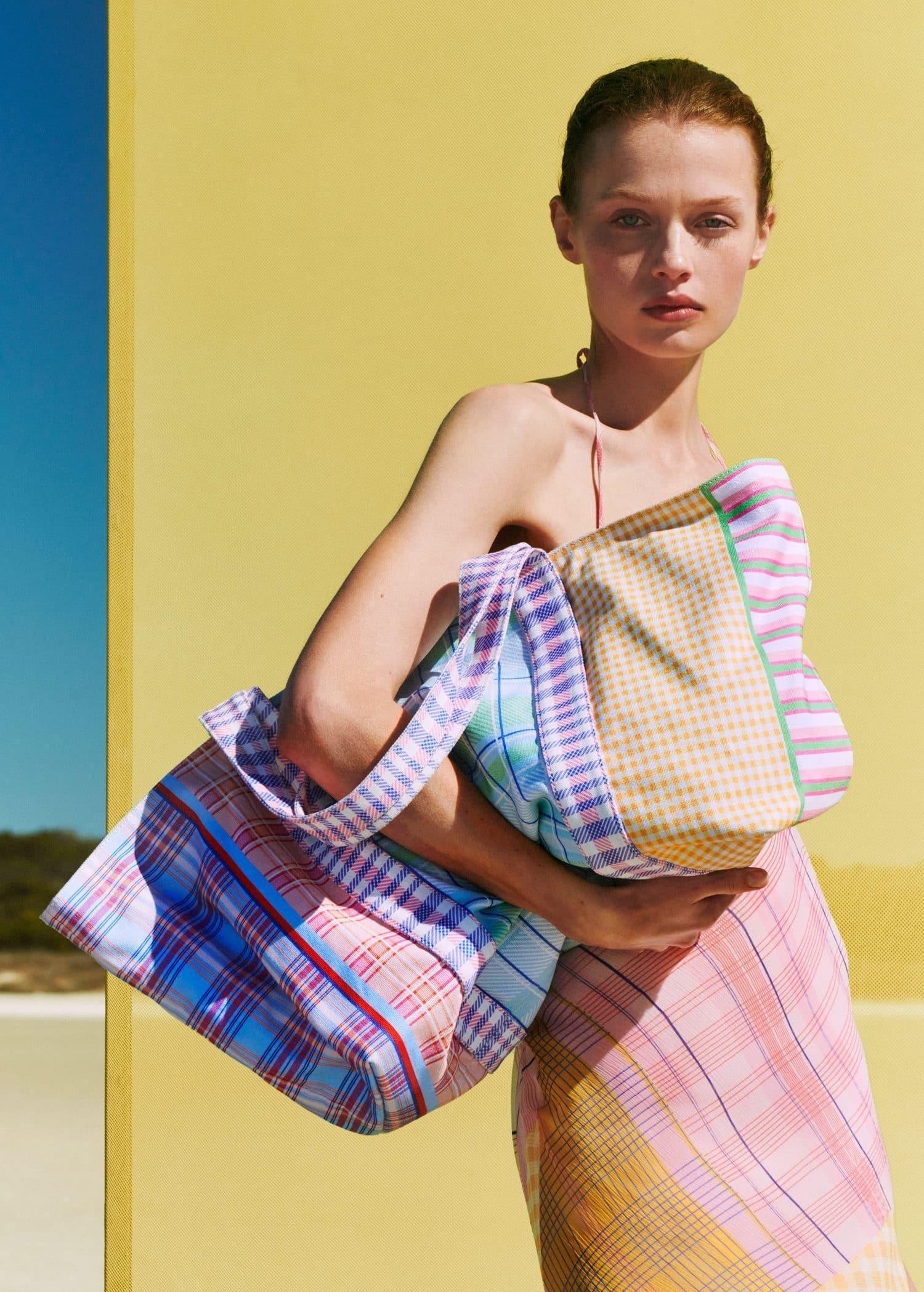 Blue Check Print Bag, Medium Blue, large image number 5