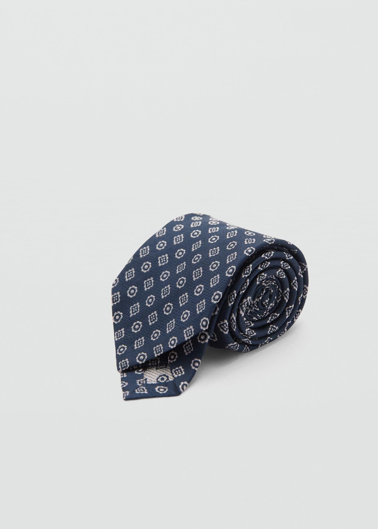 Navy 100% Mulberry Silk Diamond Print Tie, Navy, large image number 0