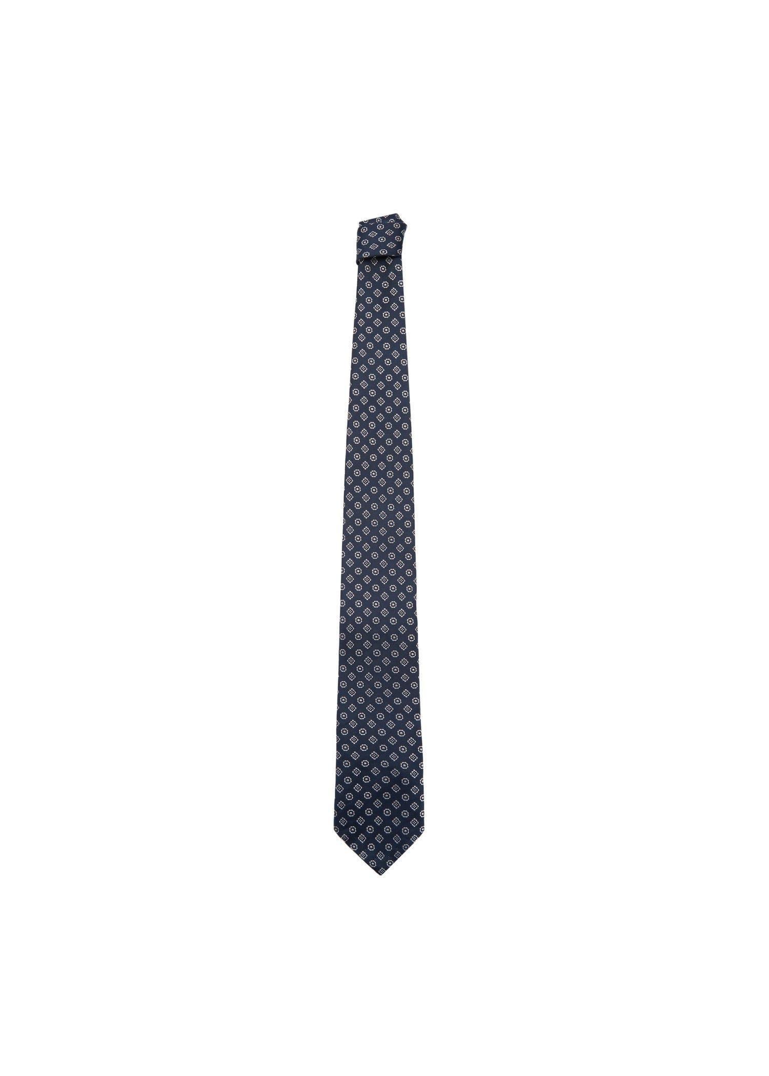 Navy 100% Mulberry Silk Diamond Print Tie, Navy, large image number 1