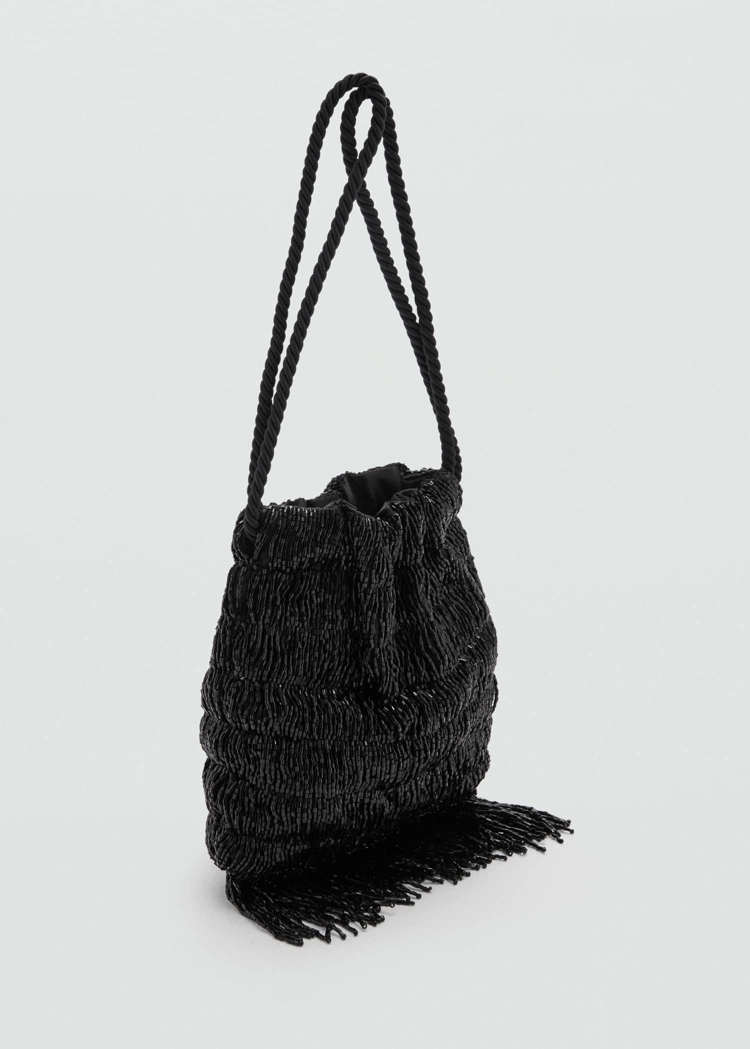 Black Fringe Beads Bag, Black, large image number 0