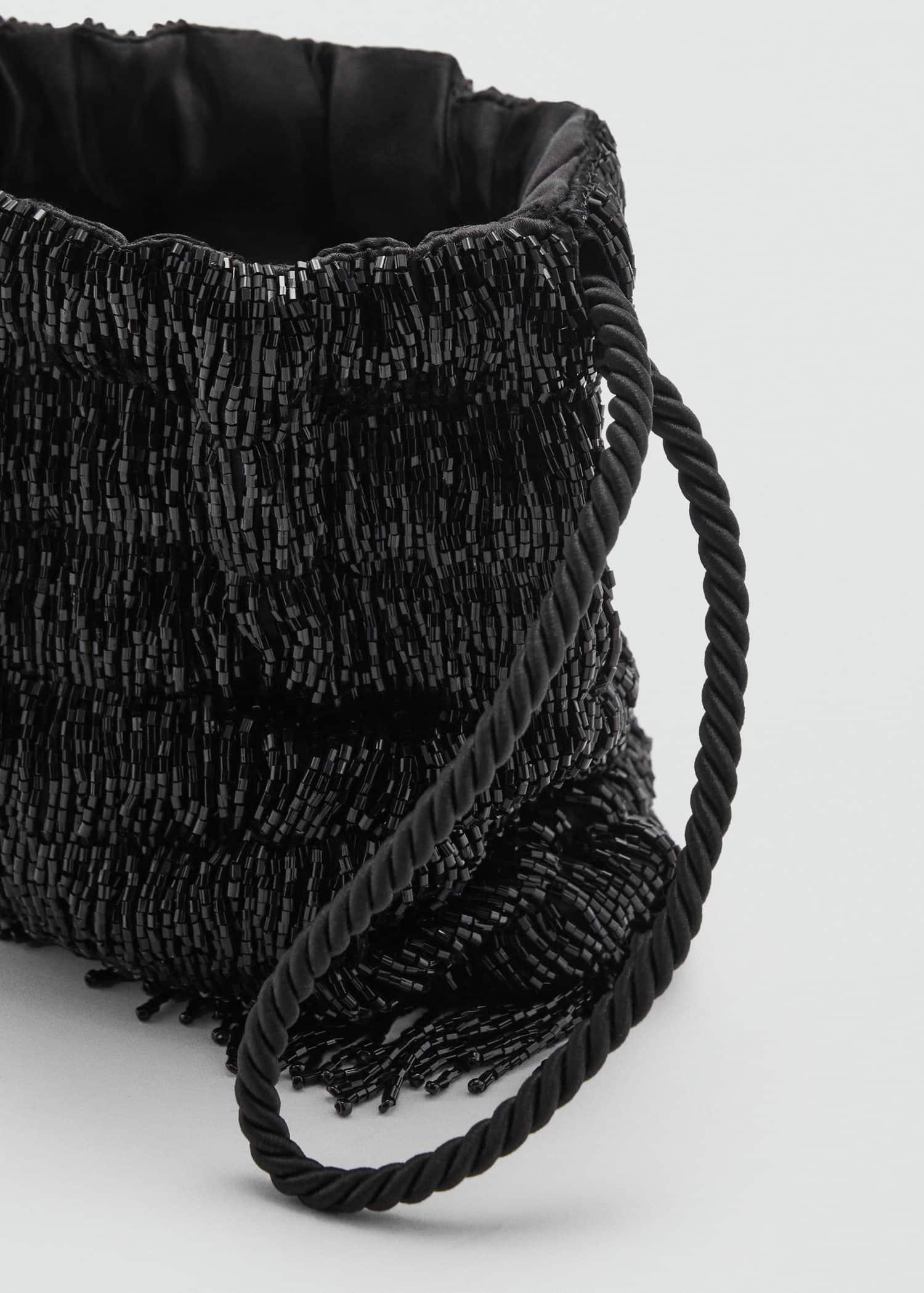 Black Fringe Beads Bag, Black, large image number 1
