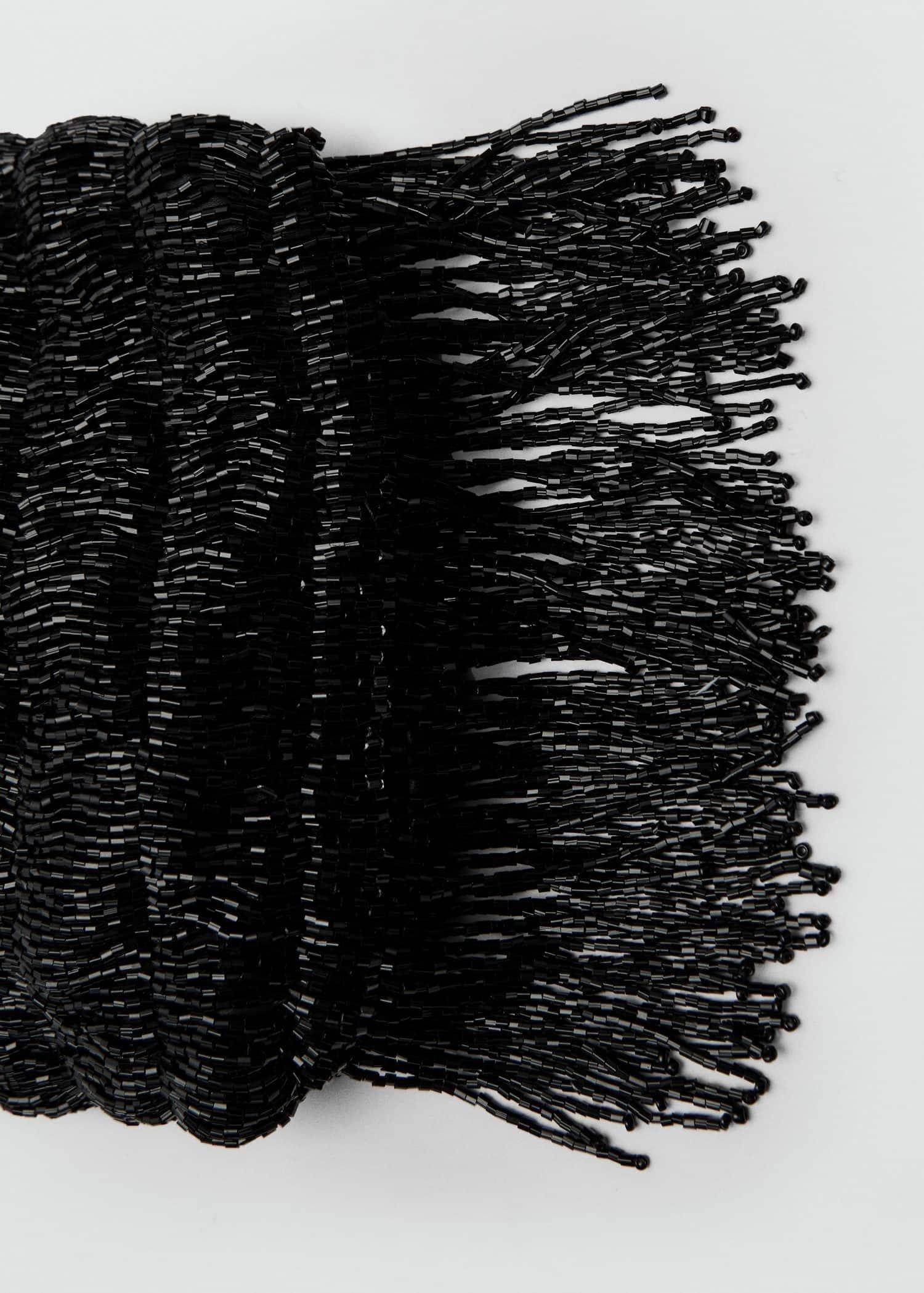 Black Fringe Beads Bag, Black, large image number 2