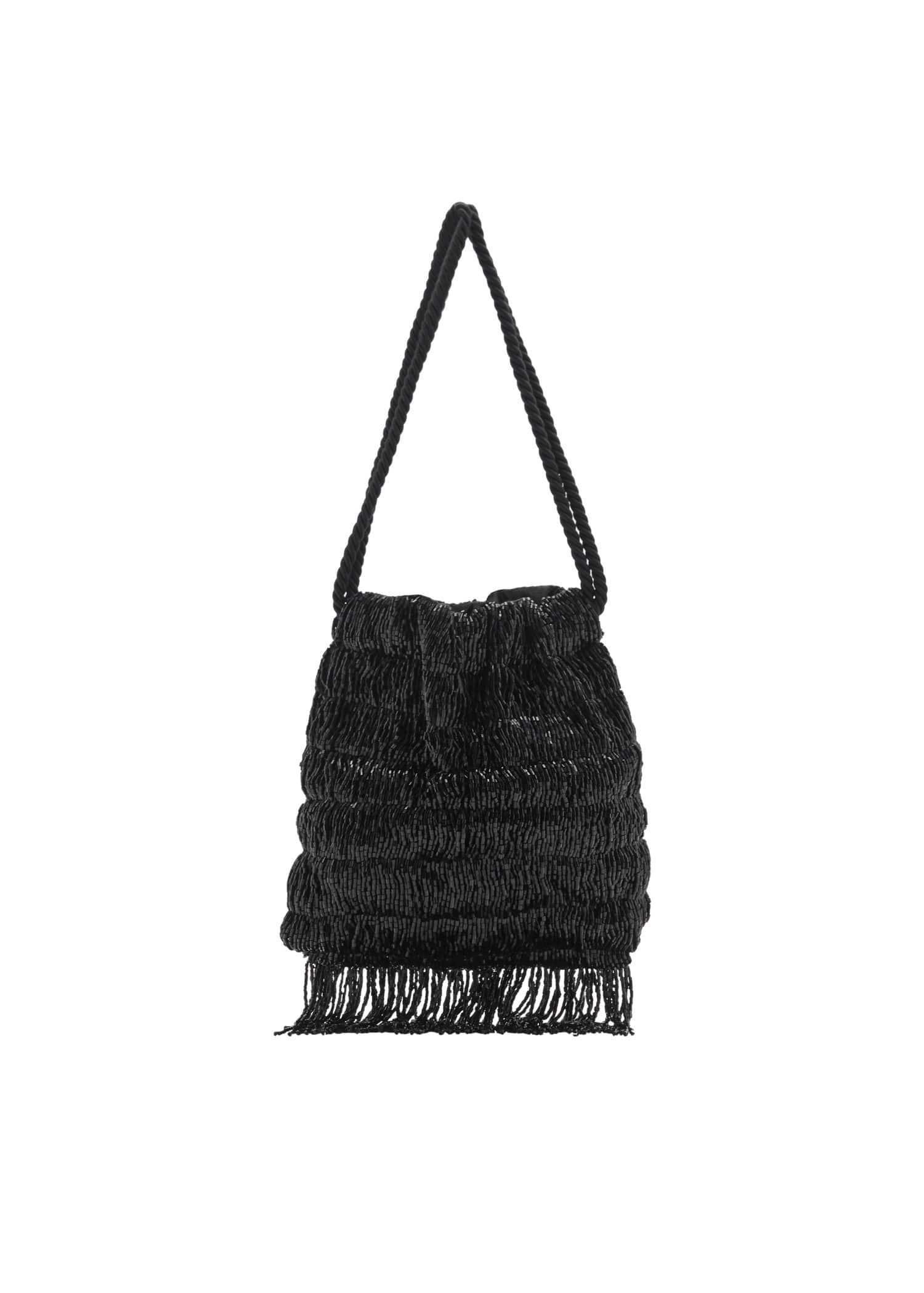 Black Fringe Beads Bag, Black, large image number 3
