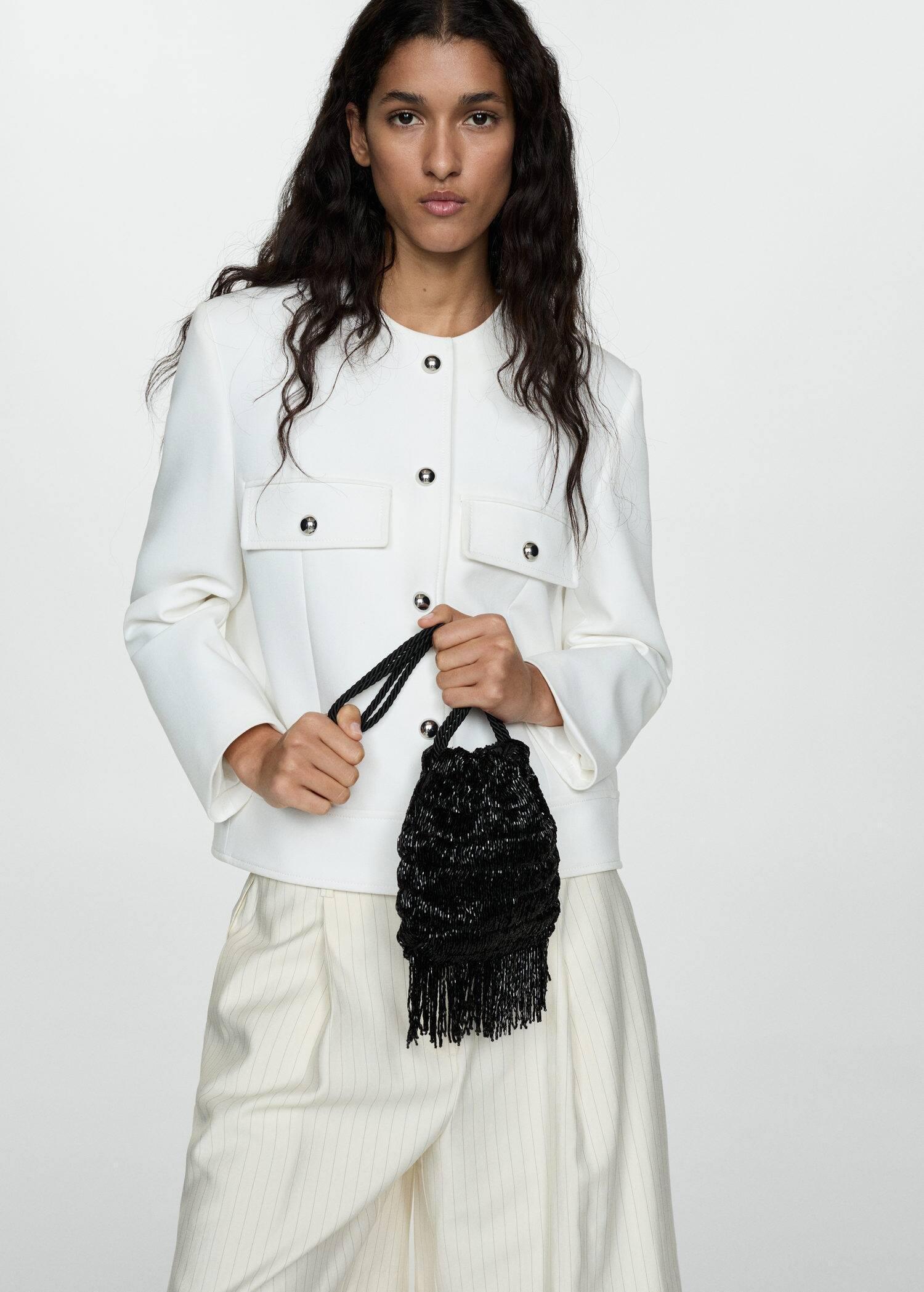 Black Fringe Beads Bag, Black, large image number 4
