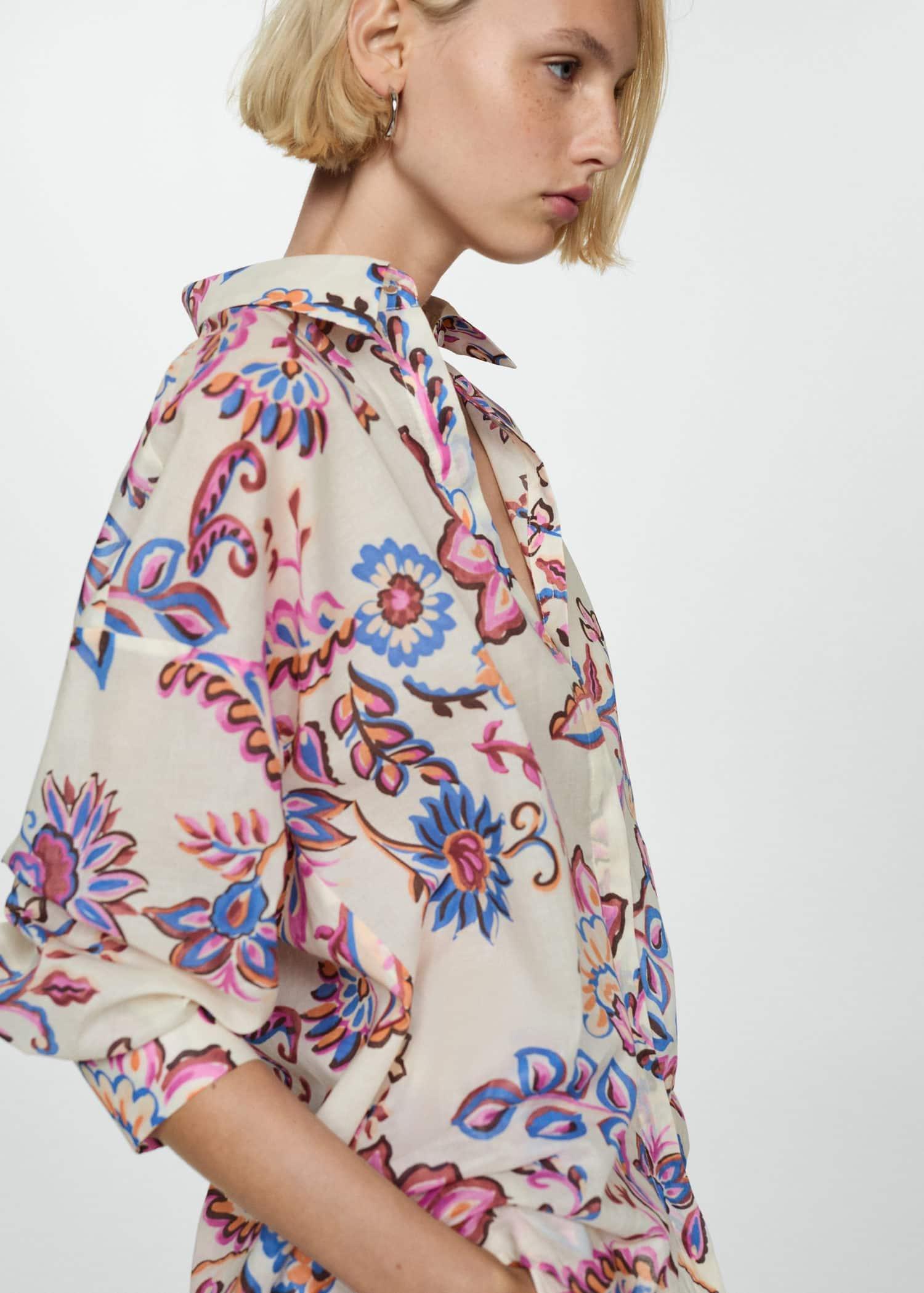 Beige Flowy Floral Print Shirt, Light Beige, large image number 2