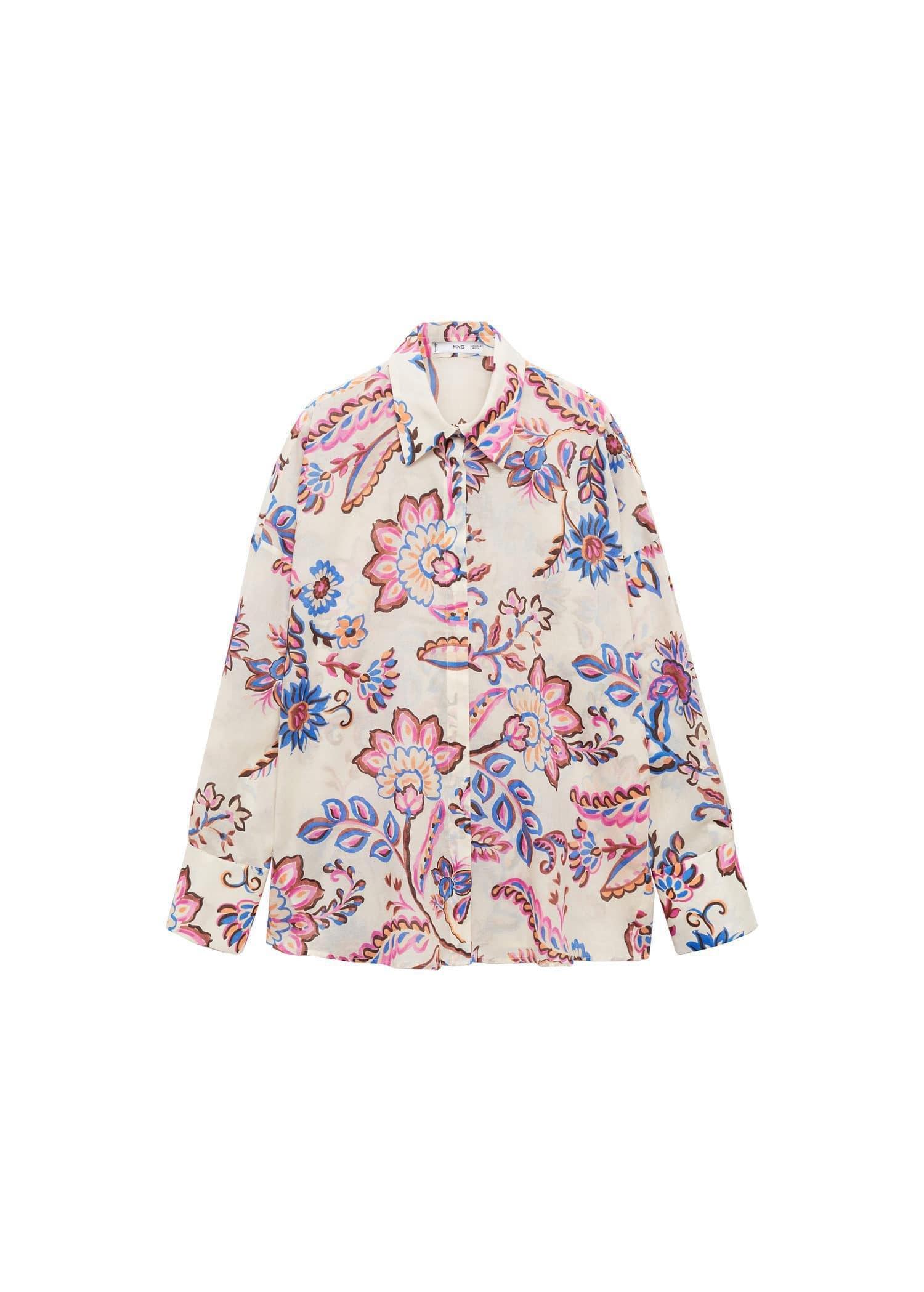 Beige Flowy Floral Print Shirt, Light Beige, large image number 4
