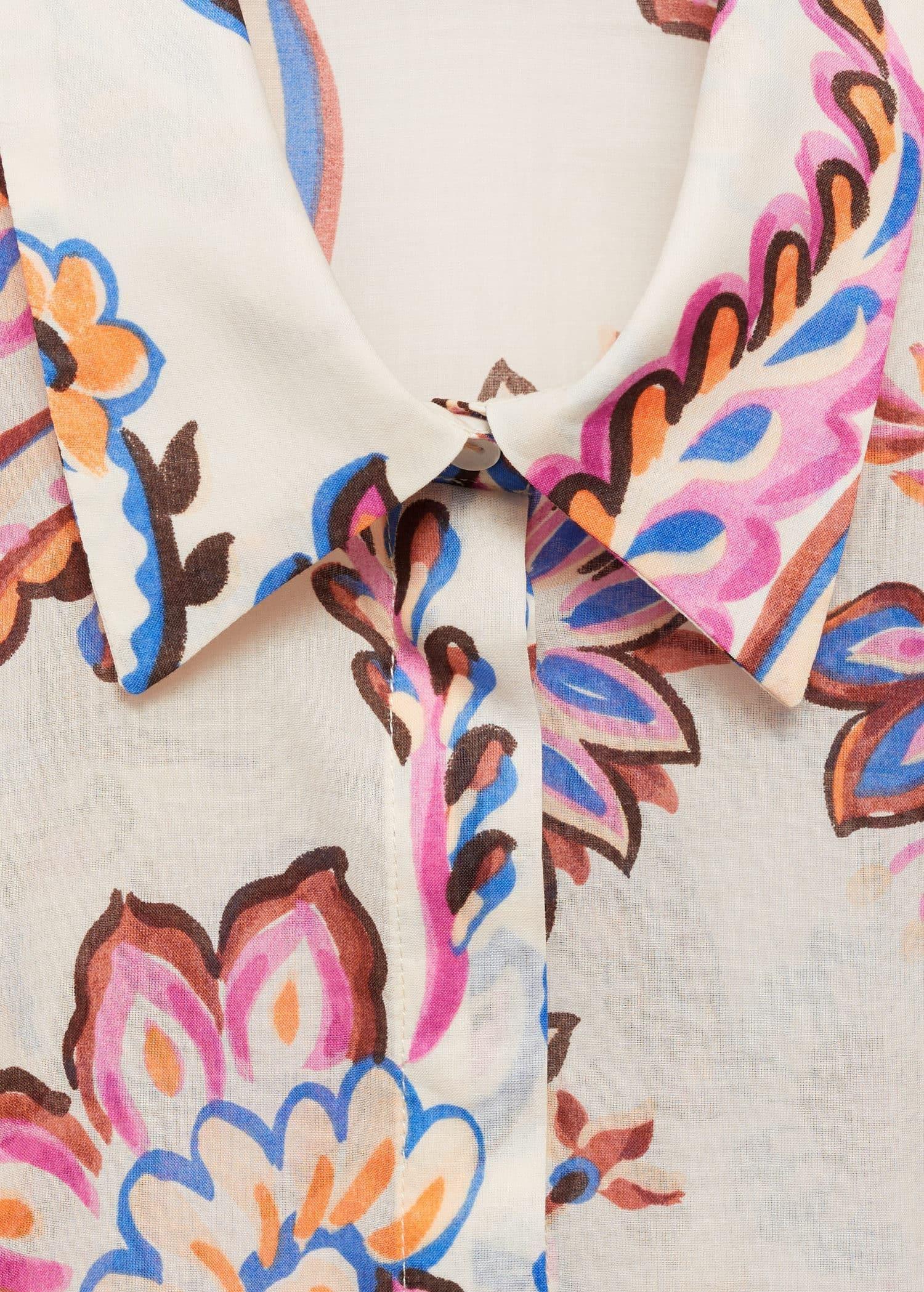 Beige Flowy Floral Print Shirt, Light Beige, large image number 5