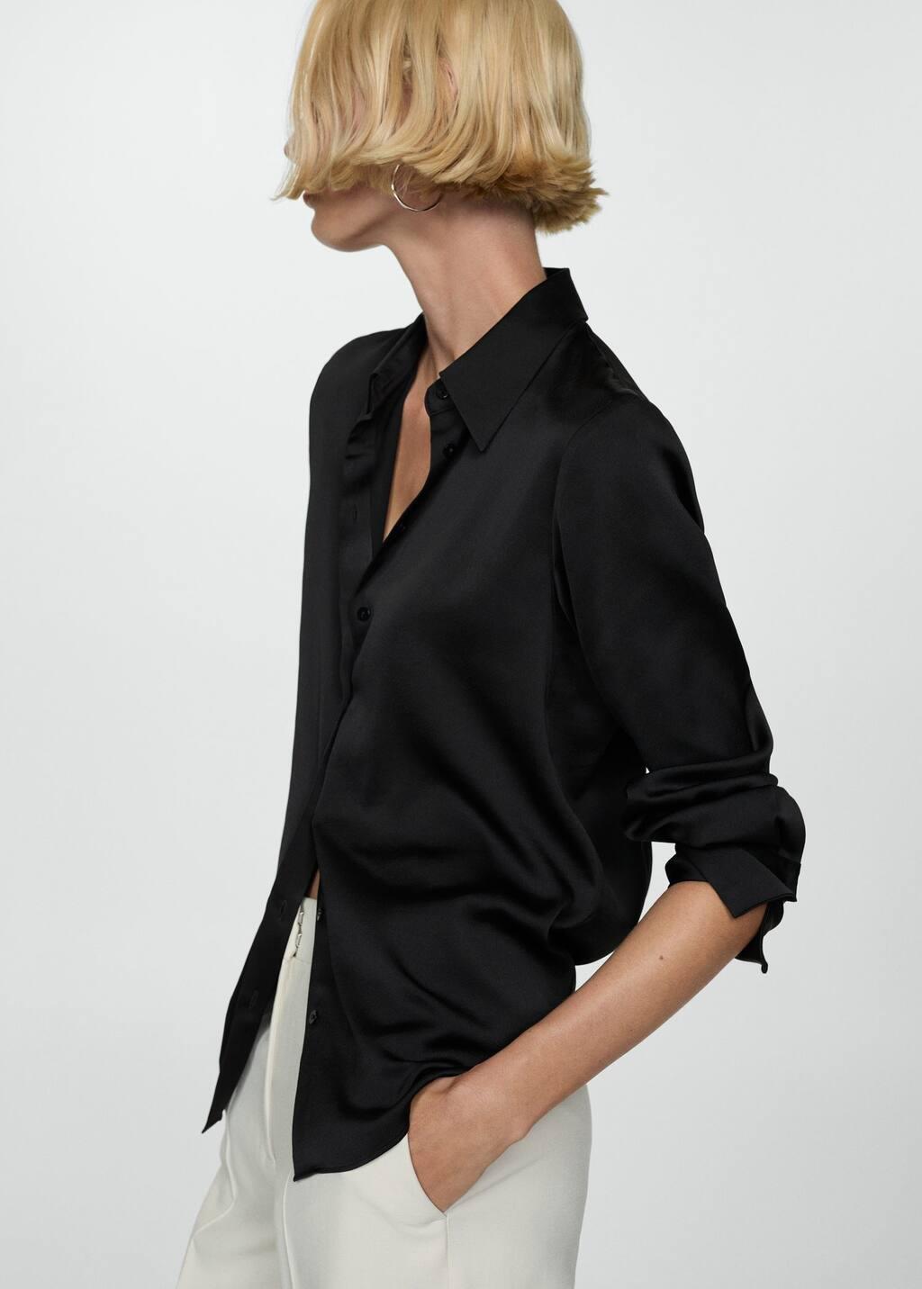 Black Satin Finish Flowy Shirt, , large image number 0