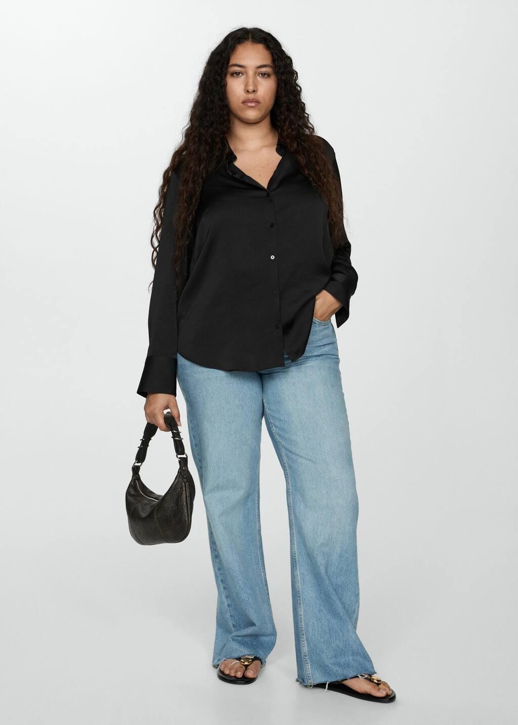 Black Satin Finish Flowy Shirt, , large image number 2