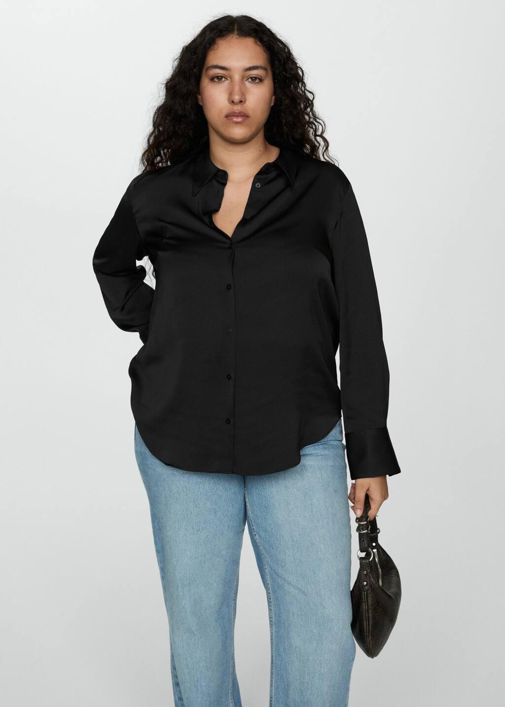 Black Satin Finish Flowy Shirt, , large image number 5