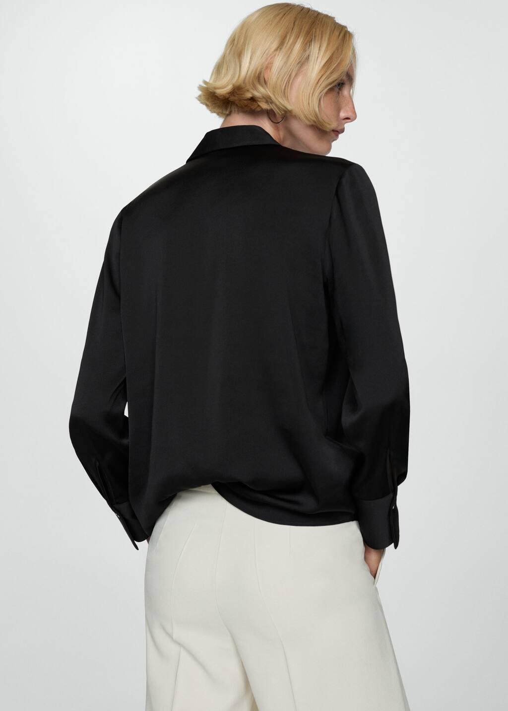 Black Satin Finish Flowy Shirt, , large image number 7