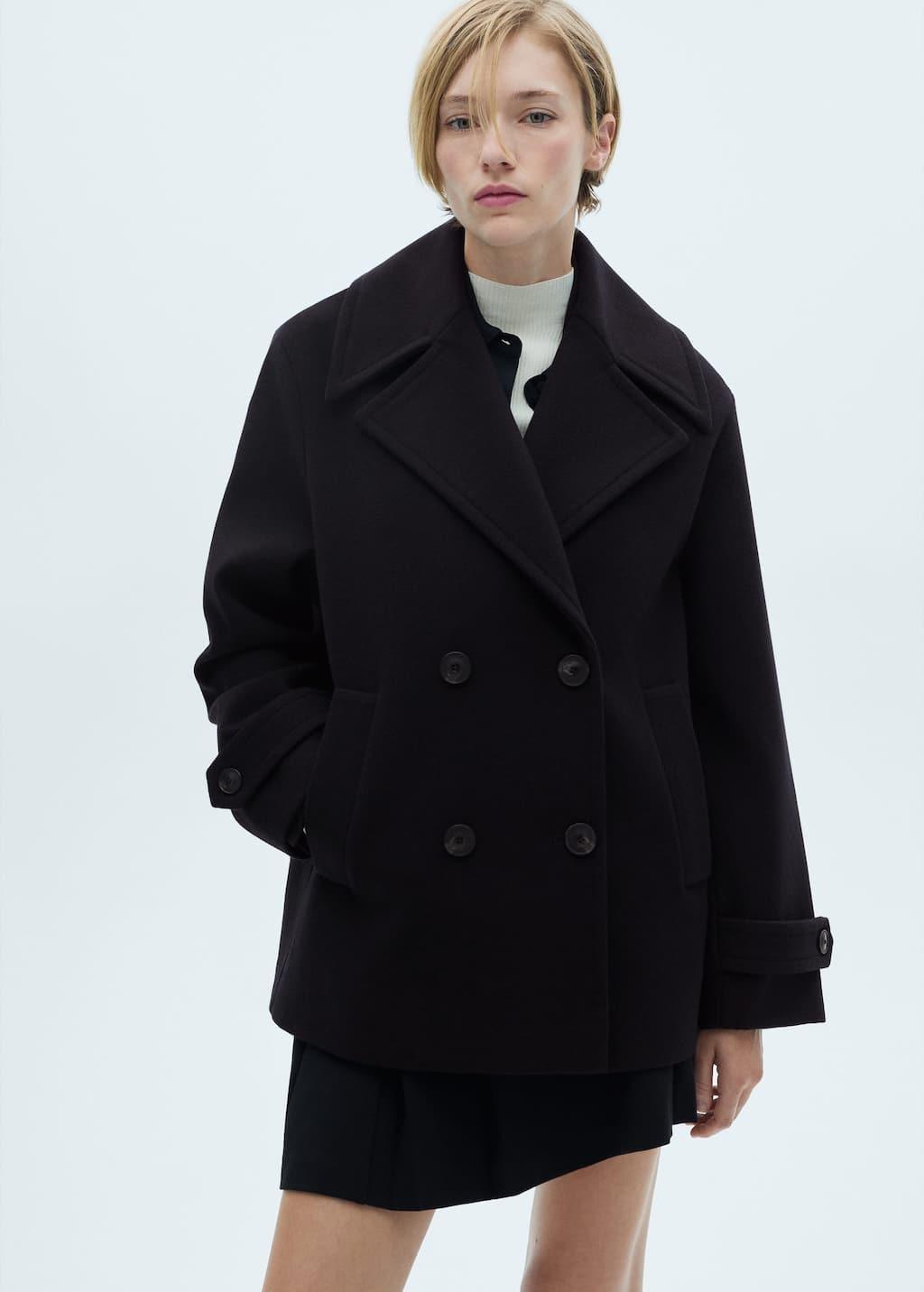 Navy wool double breasted coat on sale