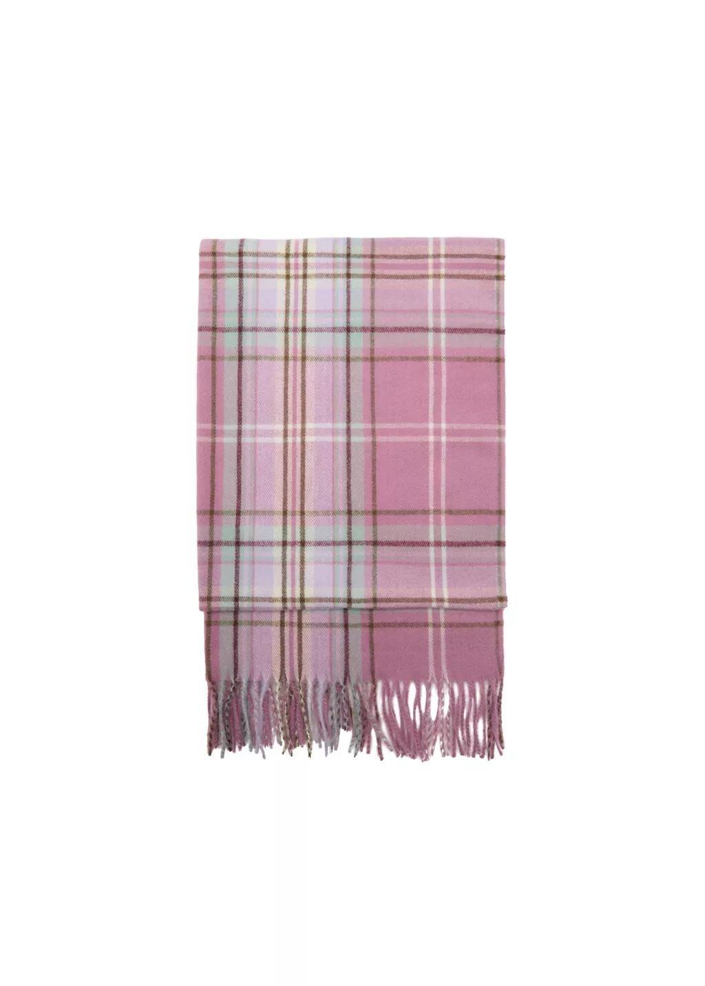 Purple Lt-Pastel Check Scarf With Fringed Ends, Light-Pastel Purple, large image number 1