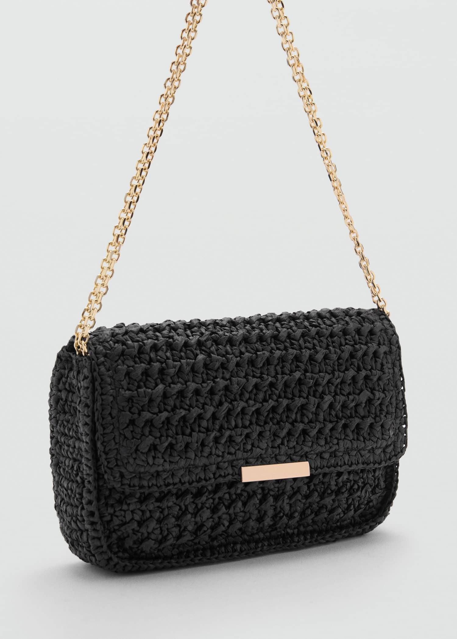 Black Natural Fibre Shoulder Bag, Black, large image number 0