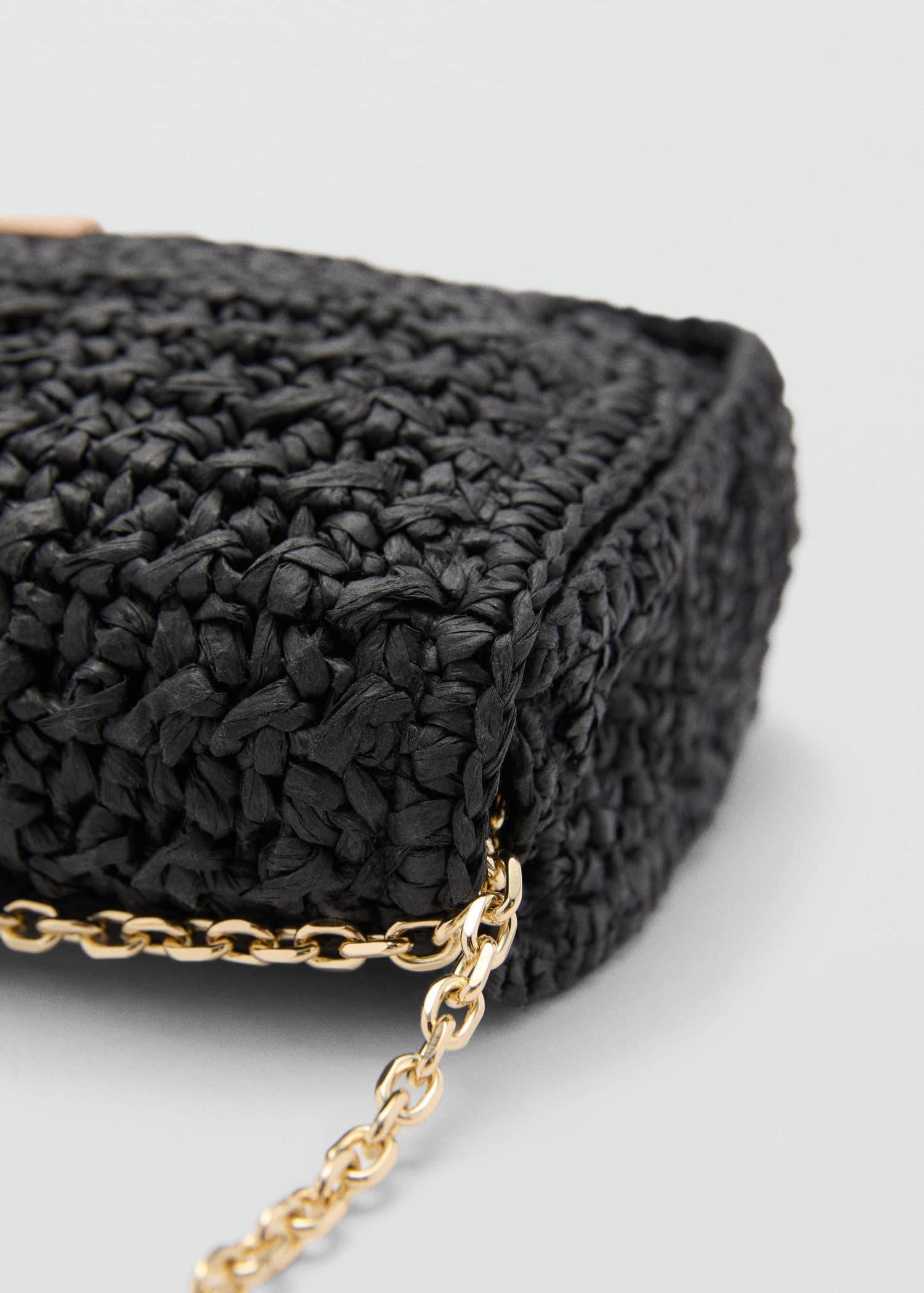Black Natural Fibre Shoulder Bag, Black, large image number 1
