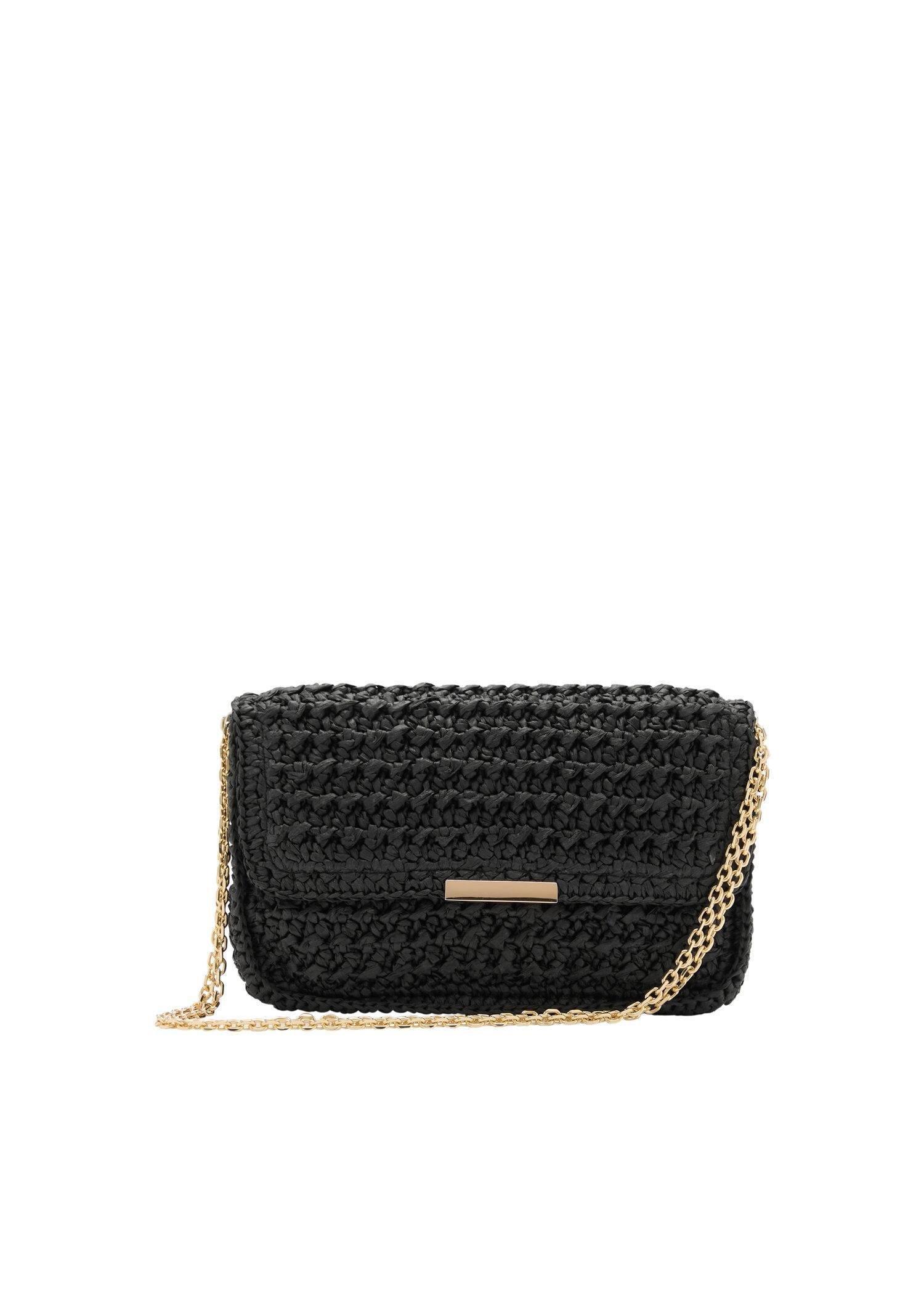 Black Natural Fibre Shoulder Bag, Black, large image number 3