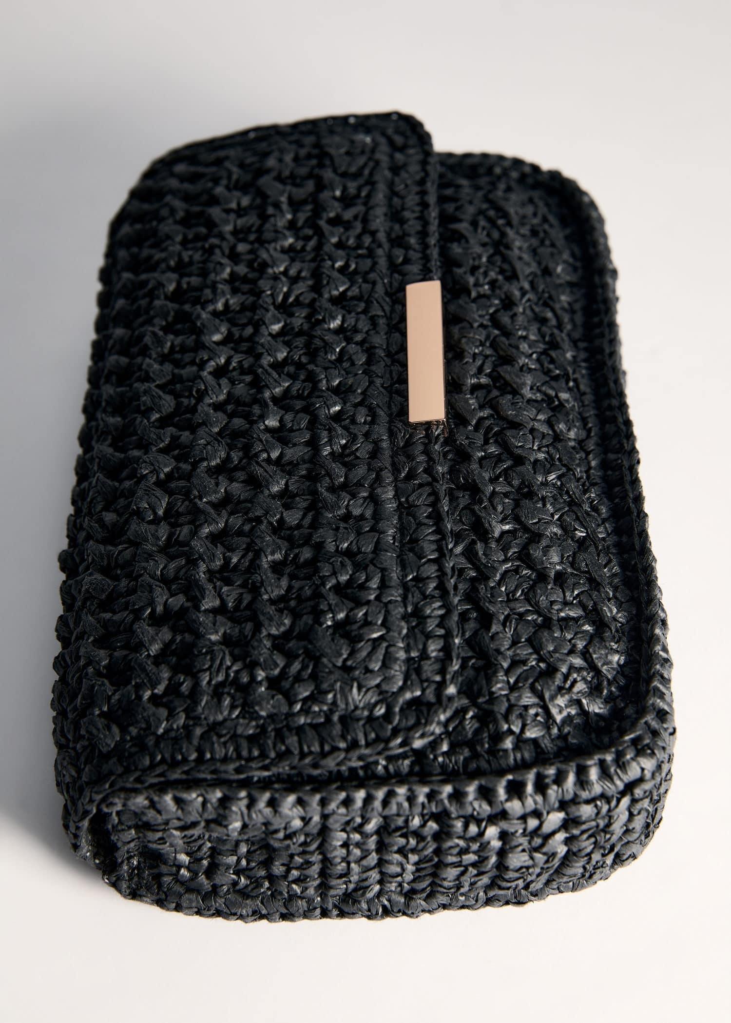 Black Natural Fibre Shoulder Bag, Black, large image number 4