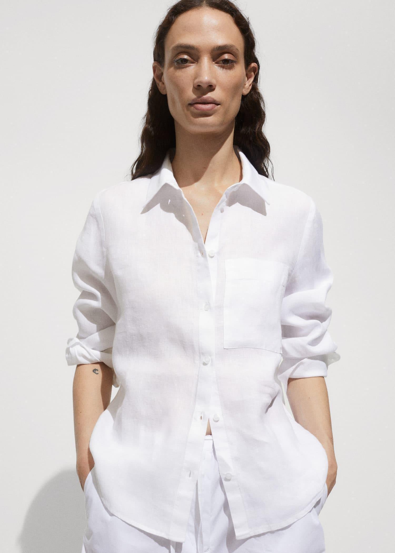 White Linen Long Sleeve Shirt, , large image number 0