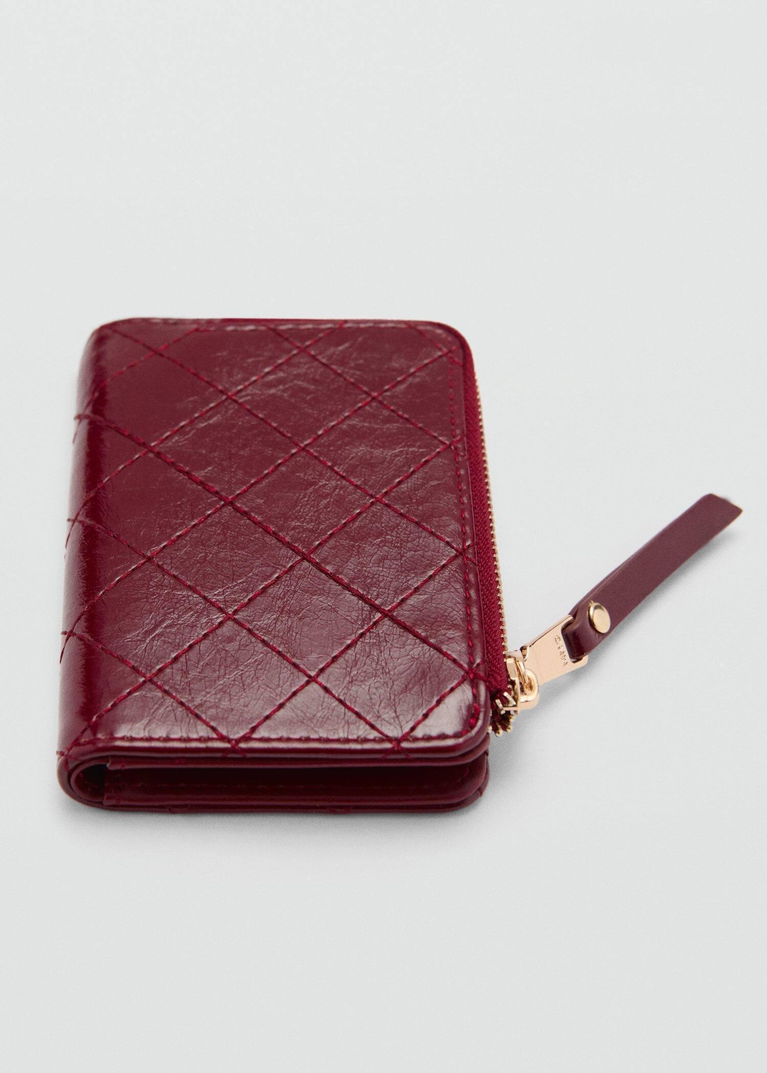 Red Wallet With Decorative Stitching, Dark Red, large image number 0