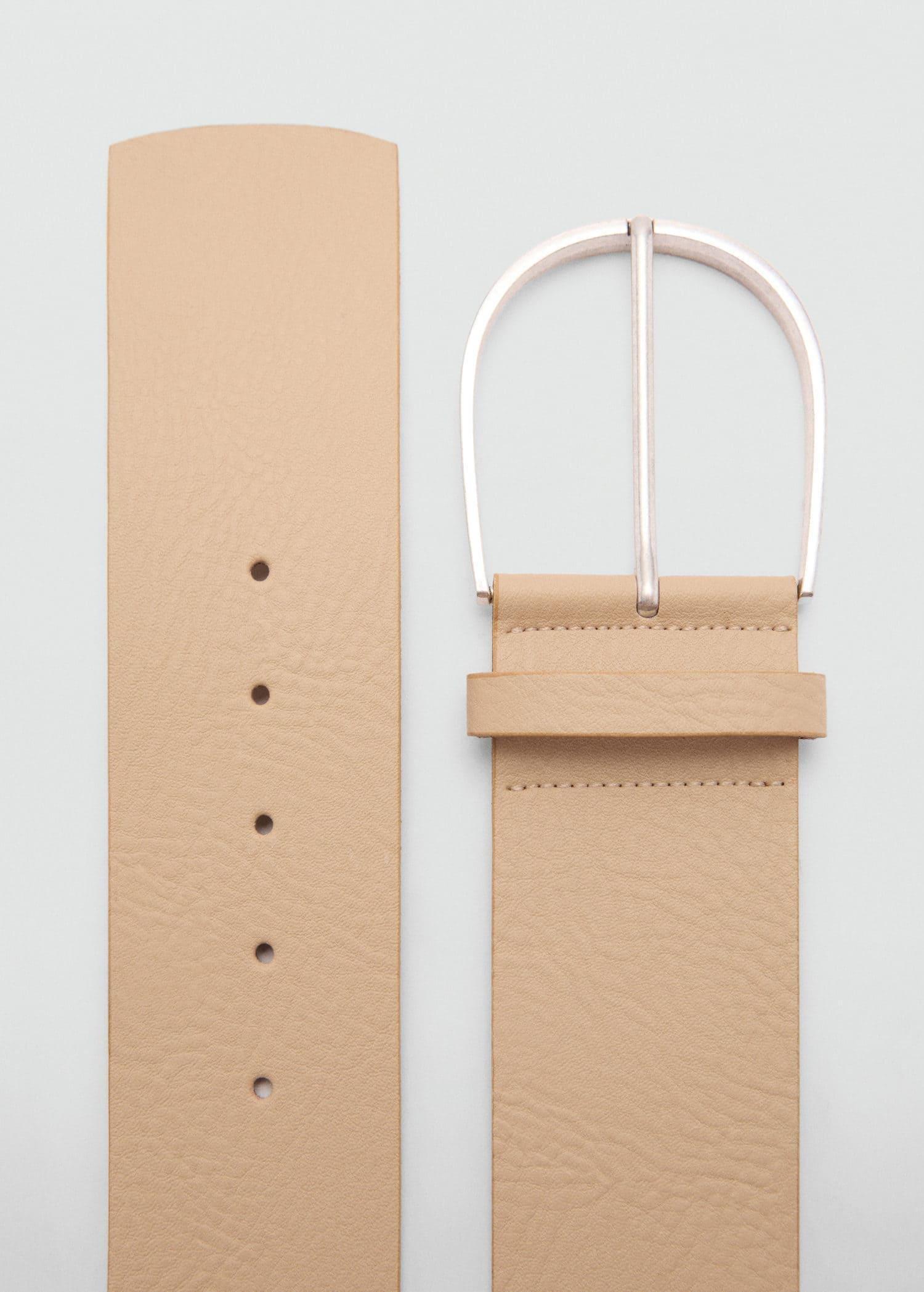 Beige Wide Leather Belt, Light Pastel Brown, large image number 0
