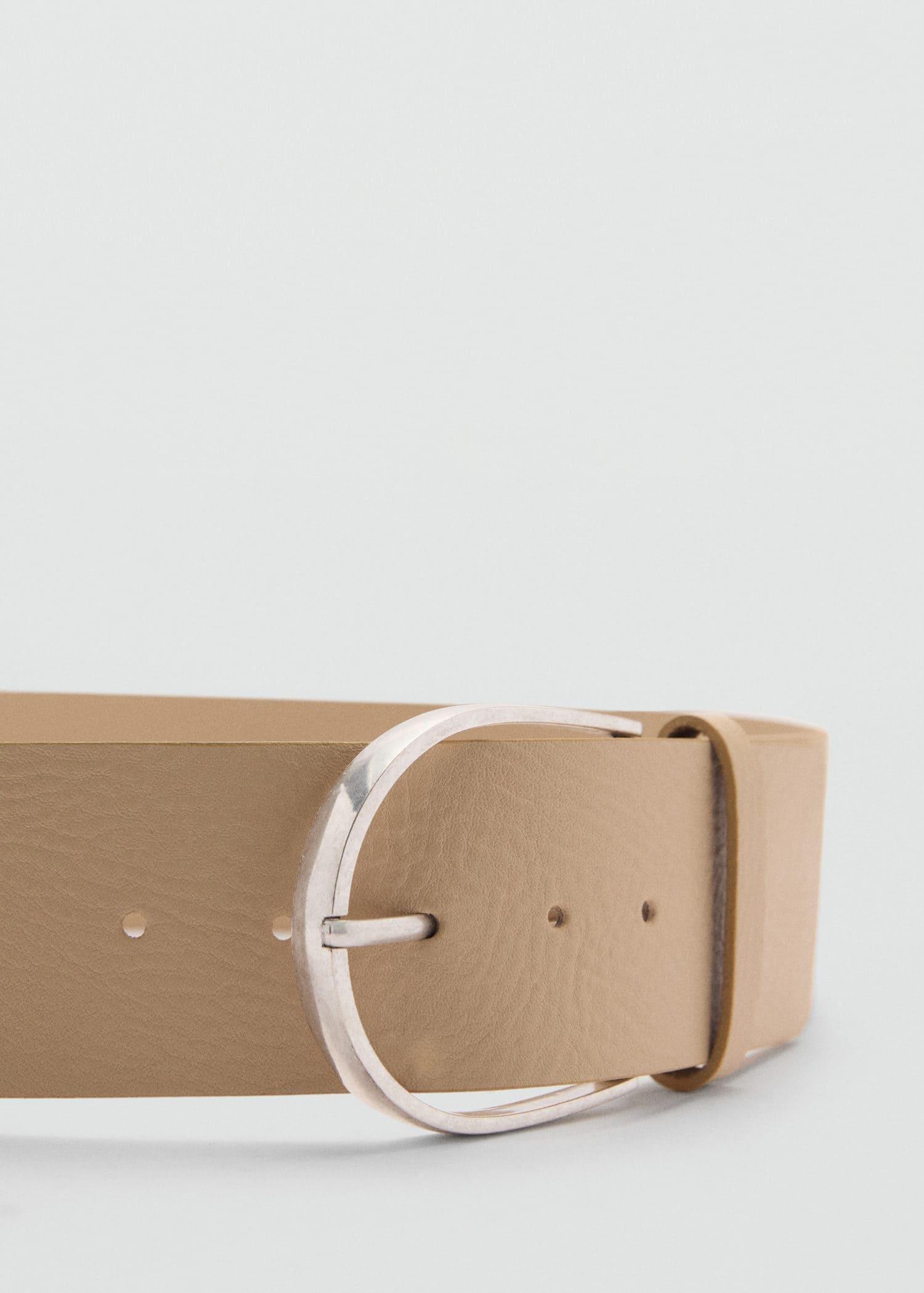 Beige Wide Leather Belt, Light Pastel Brown, large image number 1