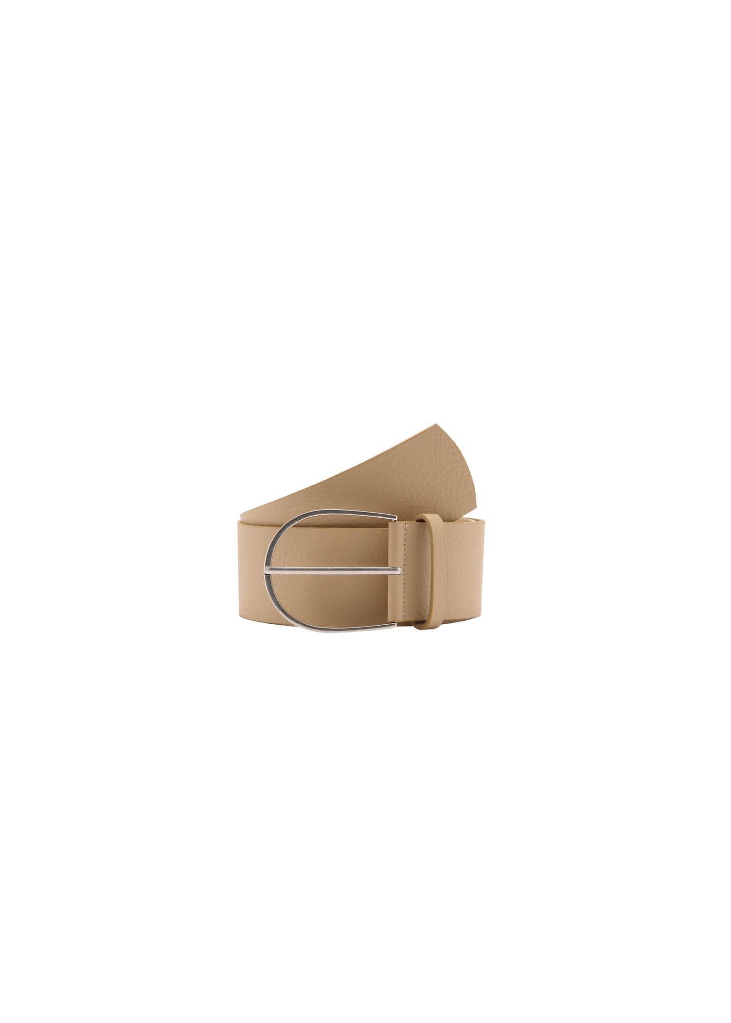 Beige Wide Leather Belt, Light Pastel Brown, large image number 2