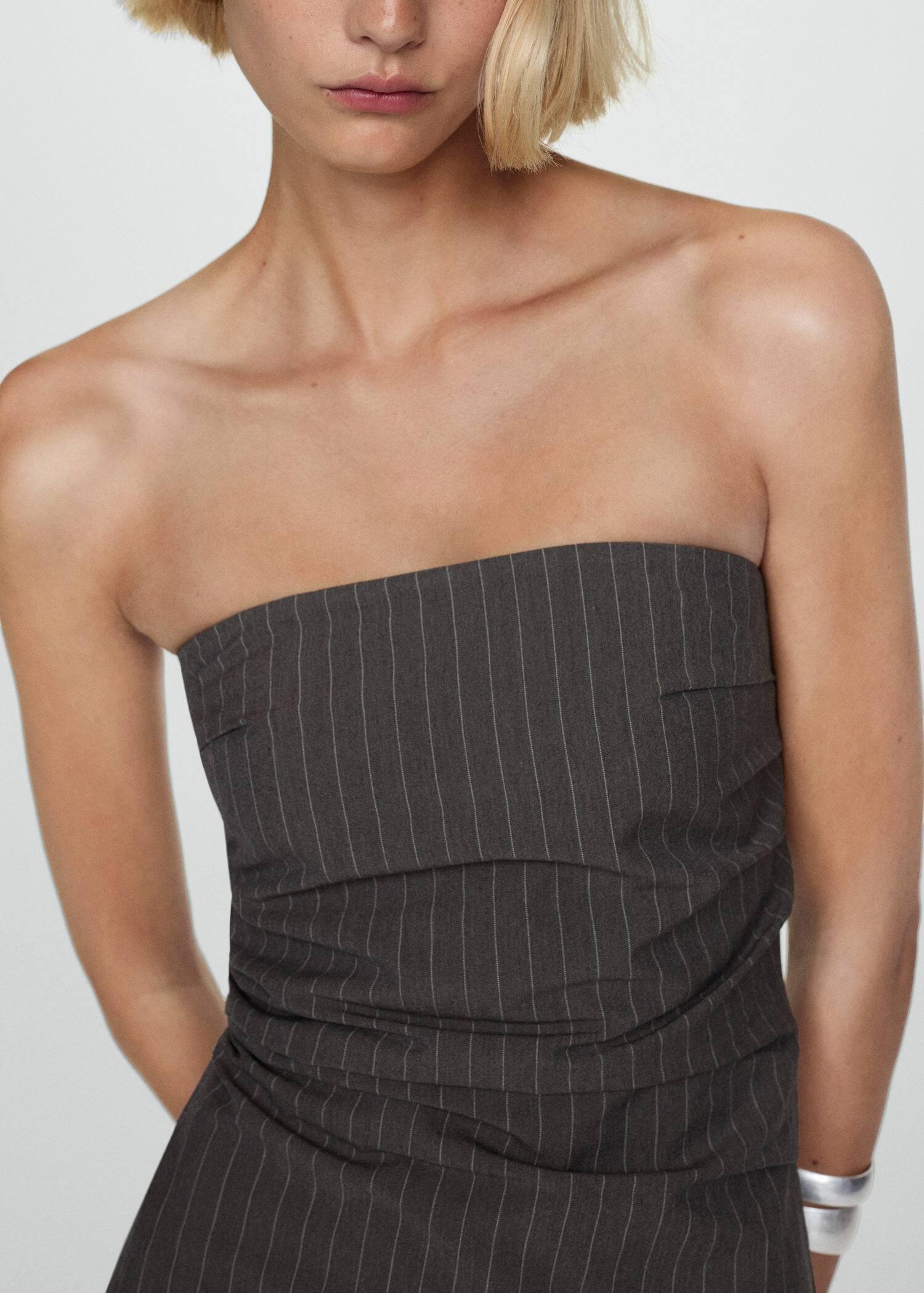 Grey Strapless Pinstripe Dress, , large image number 2