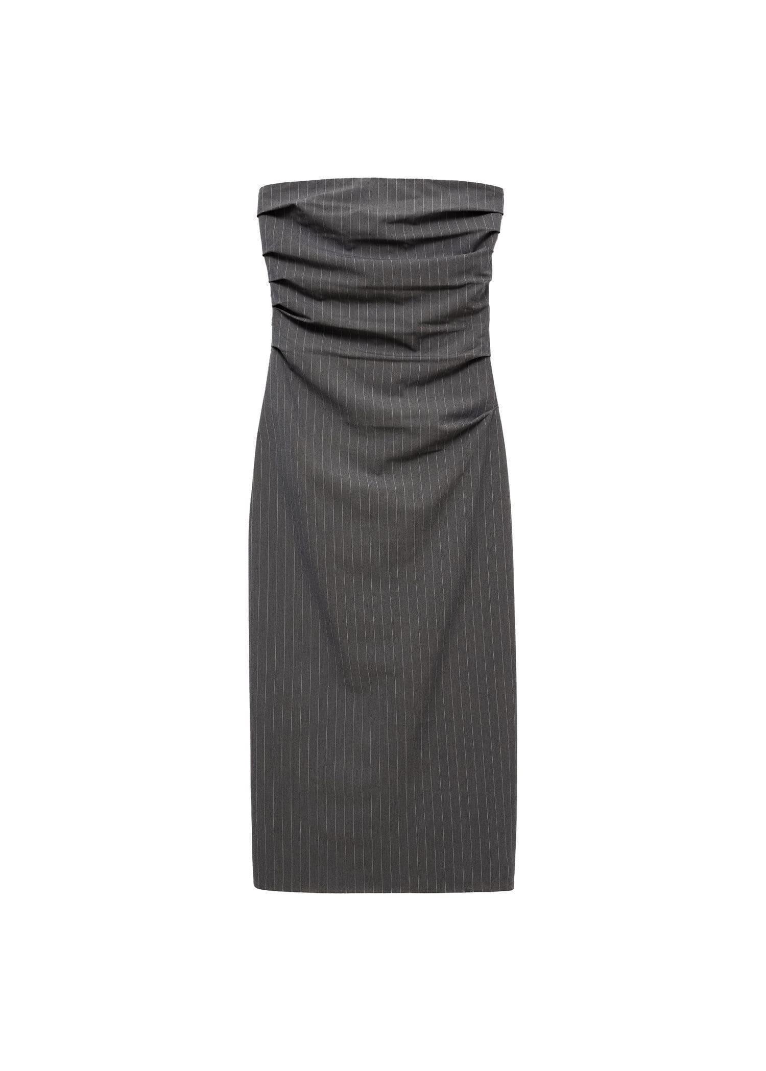 Grey Strapless Pinstripe Dress, , large image number 3