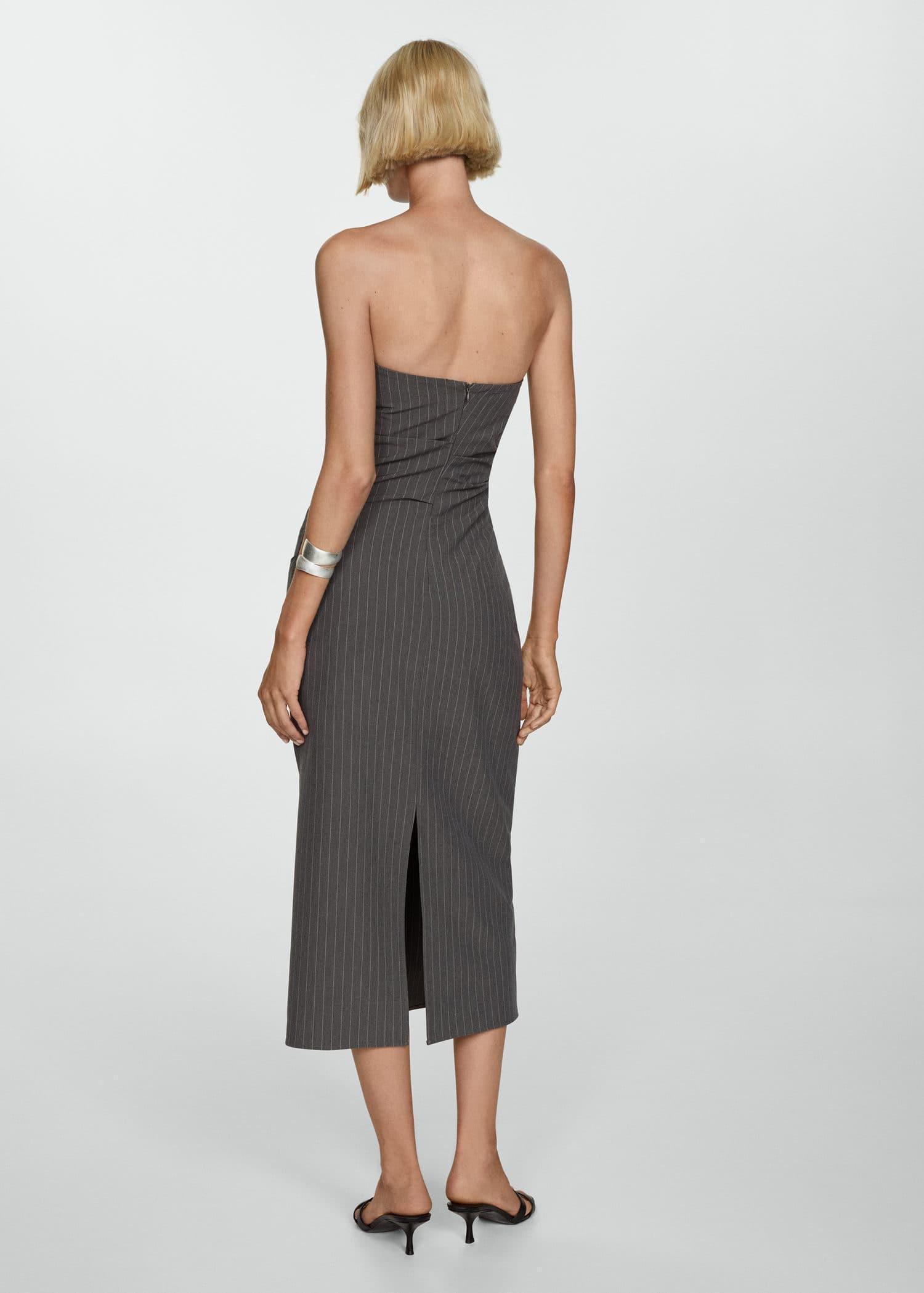 Grey Strapless Pinstripe Dress, , large image number 5