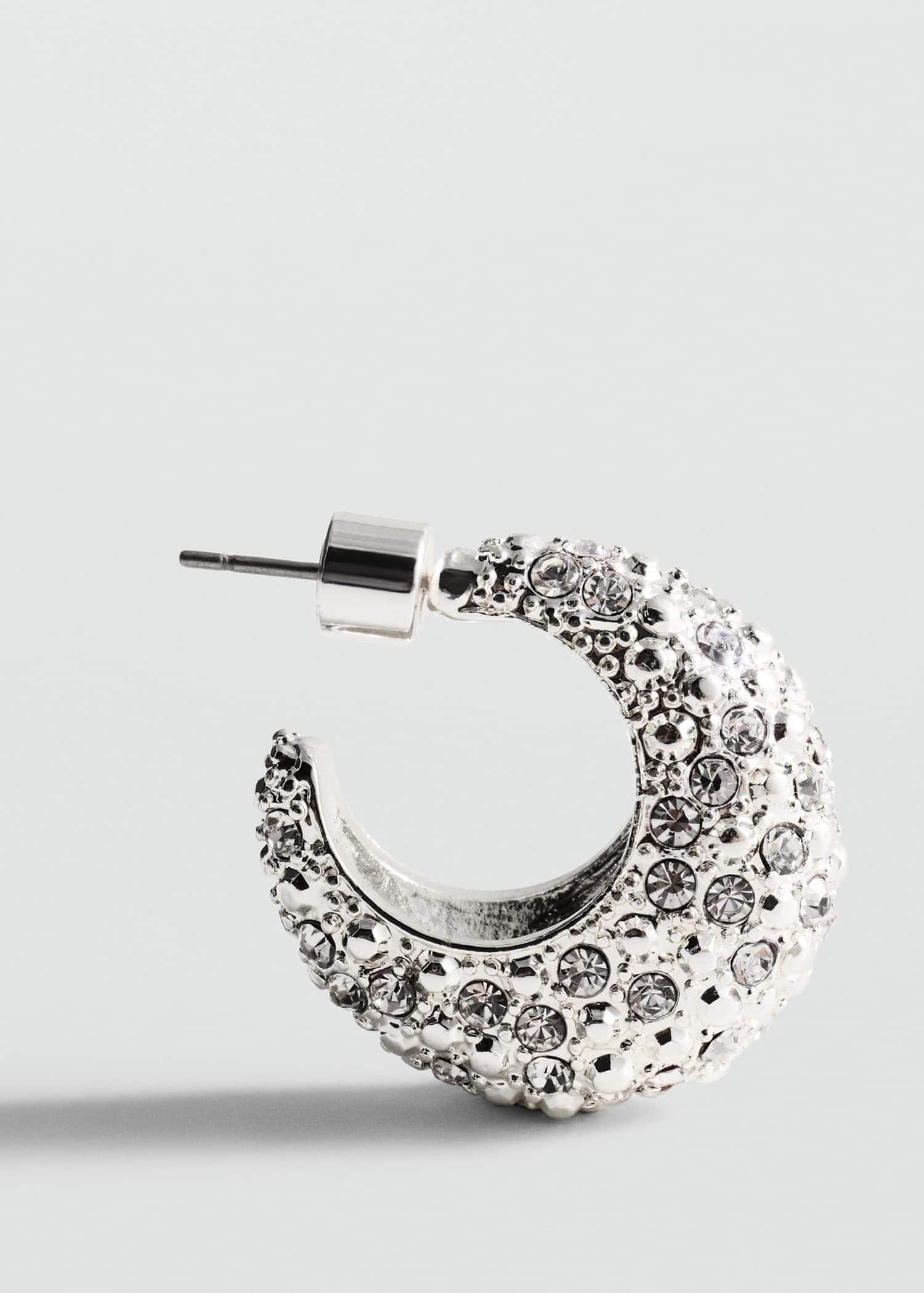 Silver Rhinestone Hoop Earrings, Silver, large image number 0