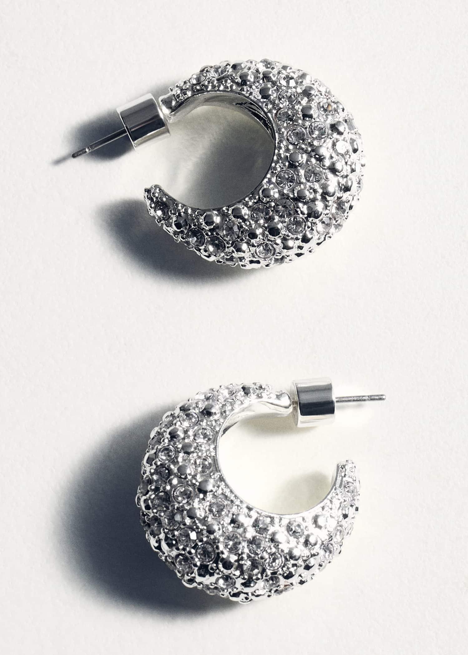 Silver Rhinestone Hoop Earrings, Silver, large image number 1