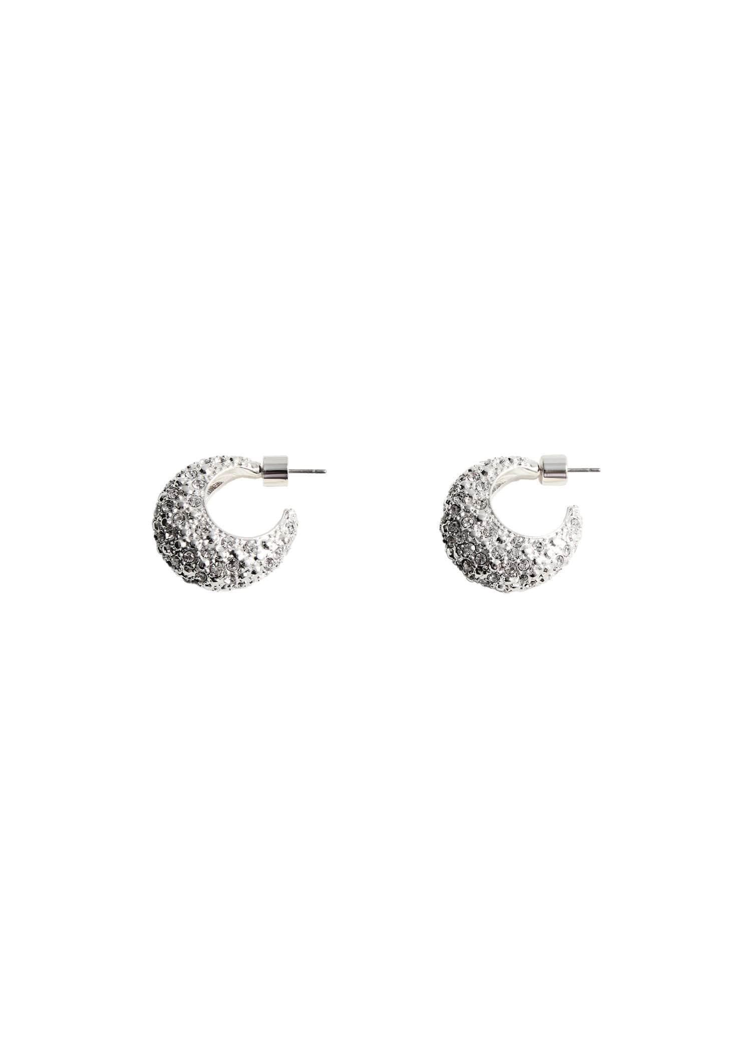 Silver Rhinestone Hoop Earrings, Silver, large image number 2