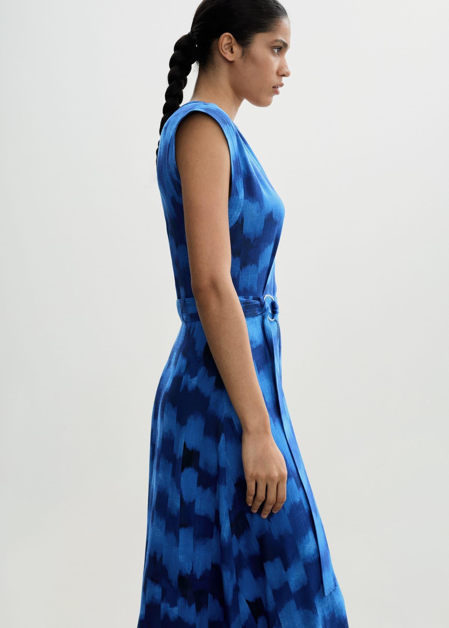Blue Belt Printed Dress, , medium