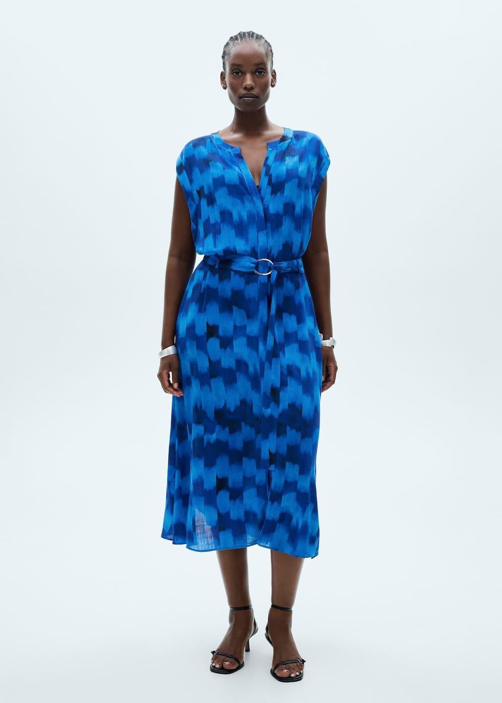 Blue Belt Printed Dress, , large image number 2