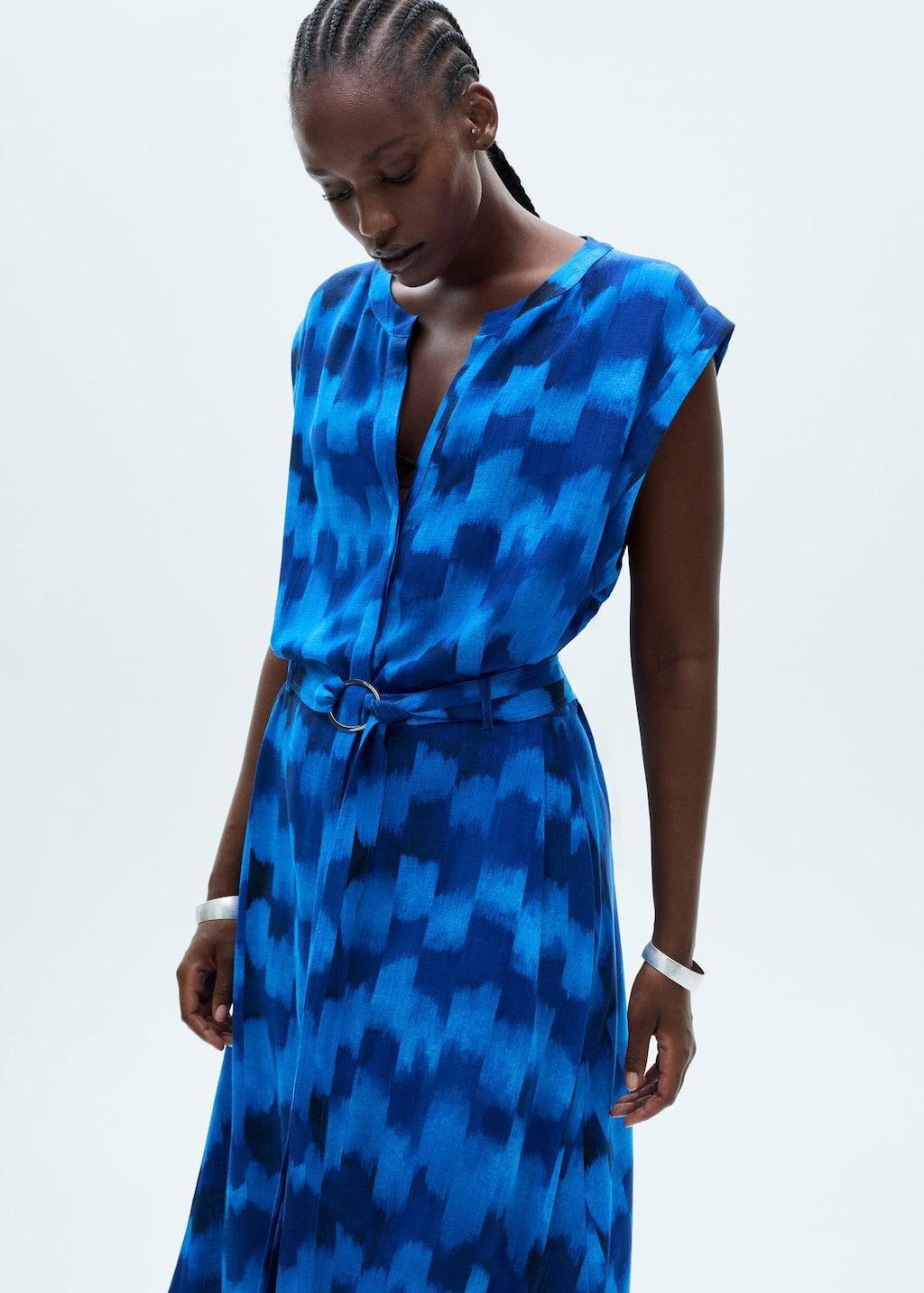 Blue Belt Printed Dress, , large image number 7