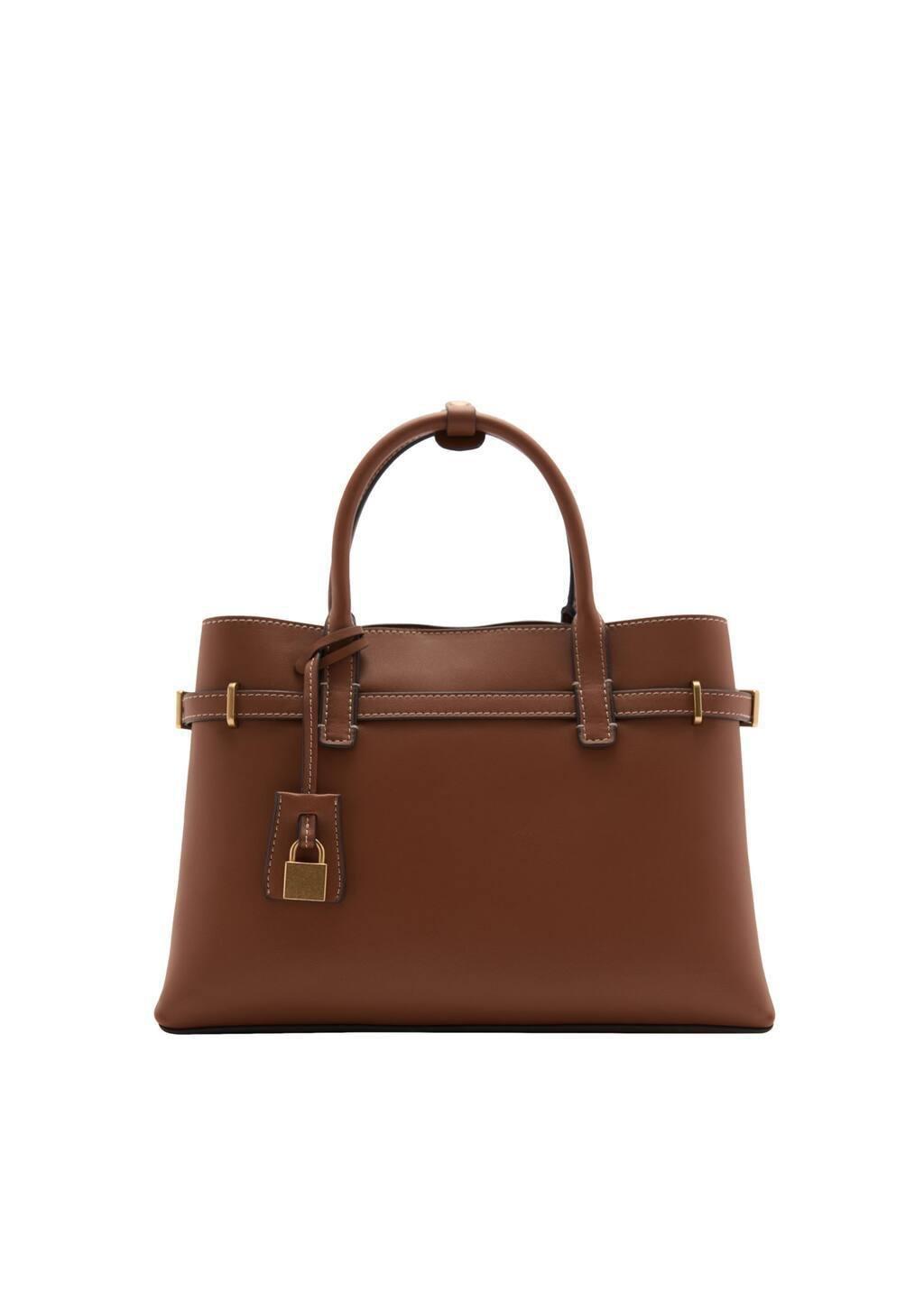 Brown Shopper Bag With Padlock, Medium Brown, large image number 3