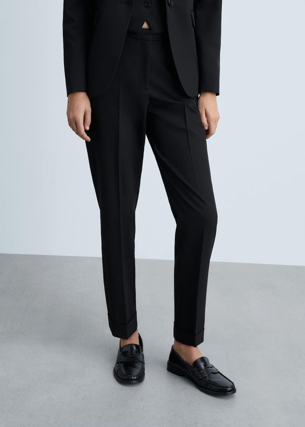 Black Straight Suit Trousers, , large