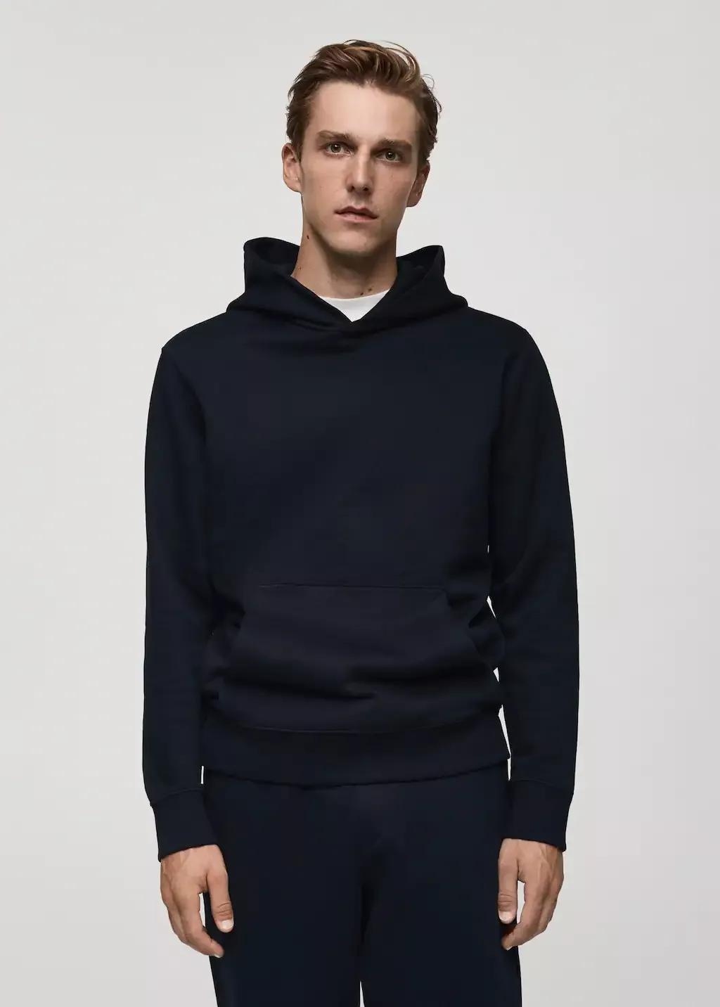 Navy Cotton Kangaroo-Hooded Sweatshirt, , large image number 0